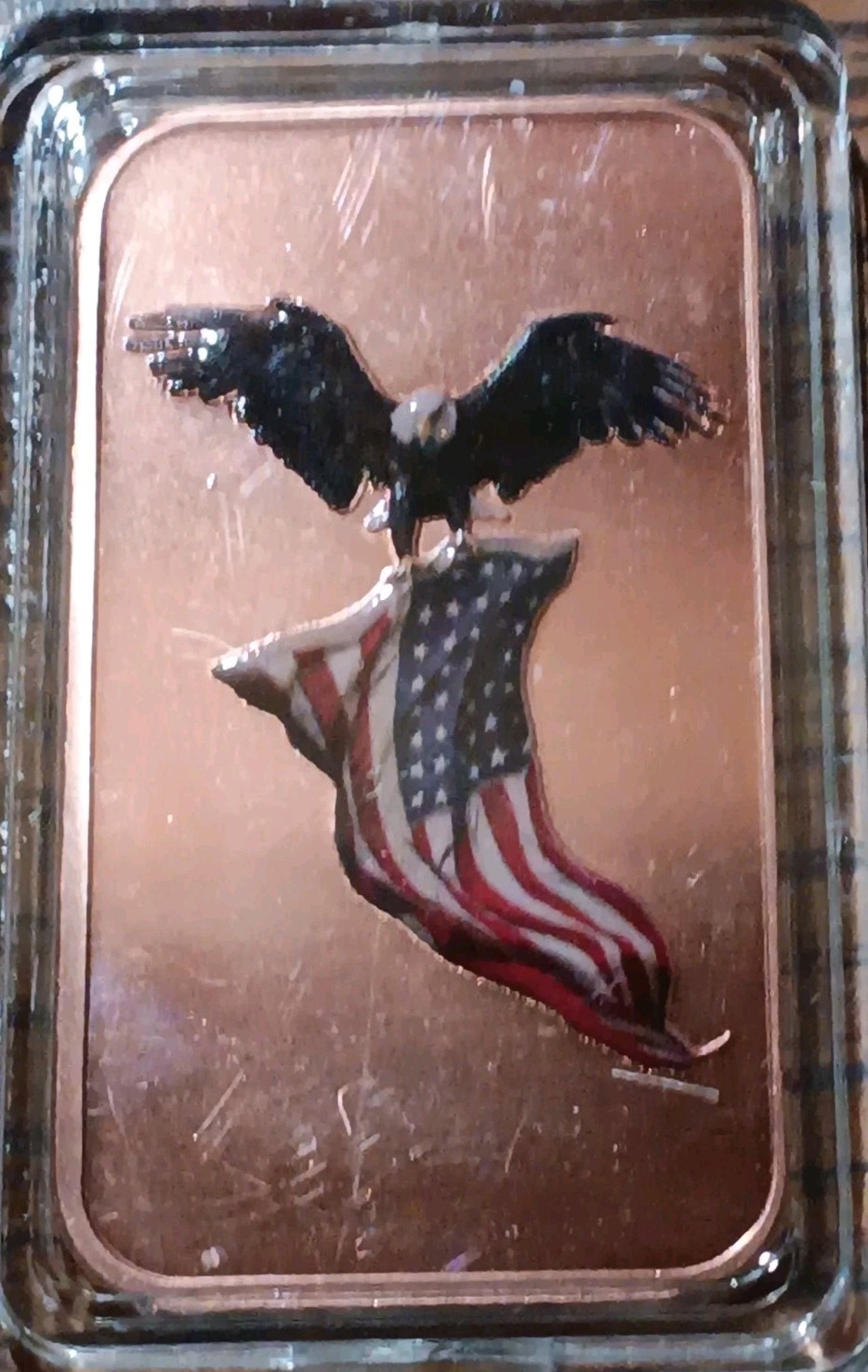 1 Troy Ounce .999 Copper Coltozed Bar Eagle Carrying American Flag