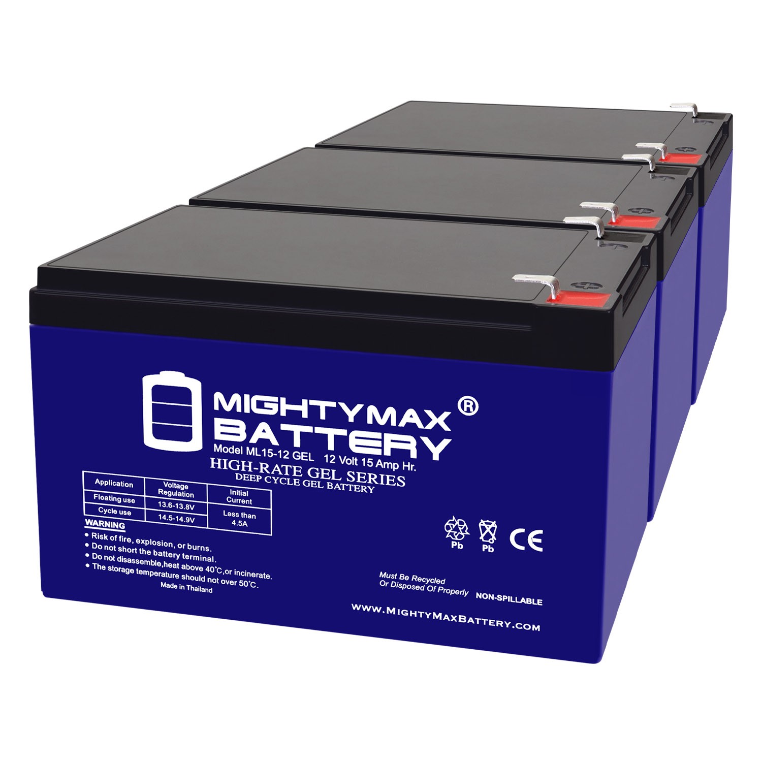 Mighty Max 12V 15AH GEL F2 Replaces Razor Dirt Rocket SX500, 15128 - 3 Pack