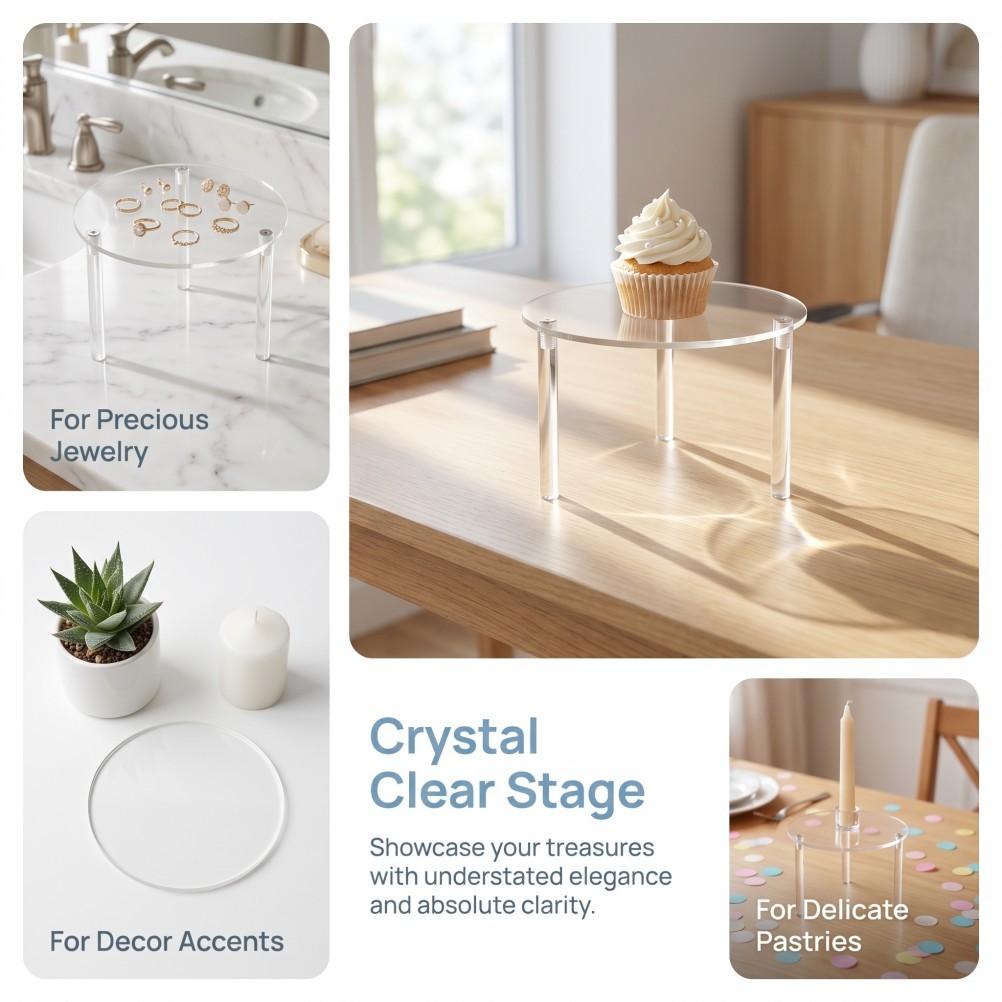 3pcs Round Acrylic Display Riser, Clear Pedestal Riser Board, 6"