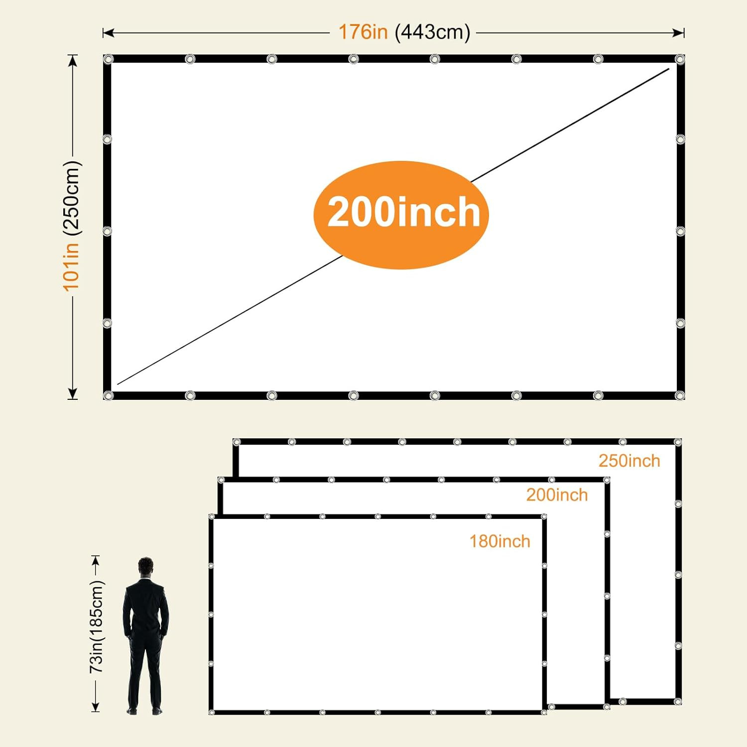 Projector Screen 200 Inch, Large 4K HD 16:9 Foldable Portable