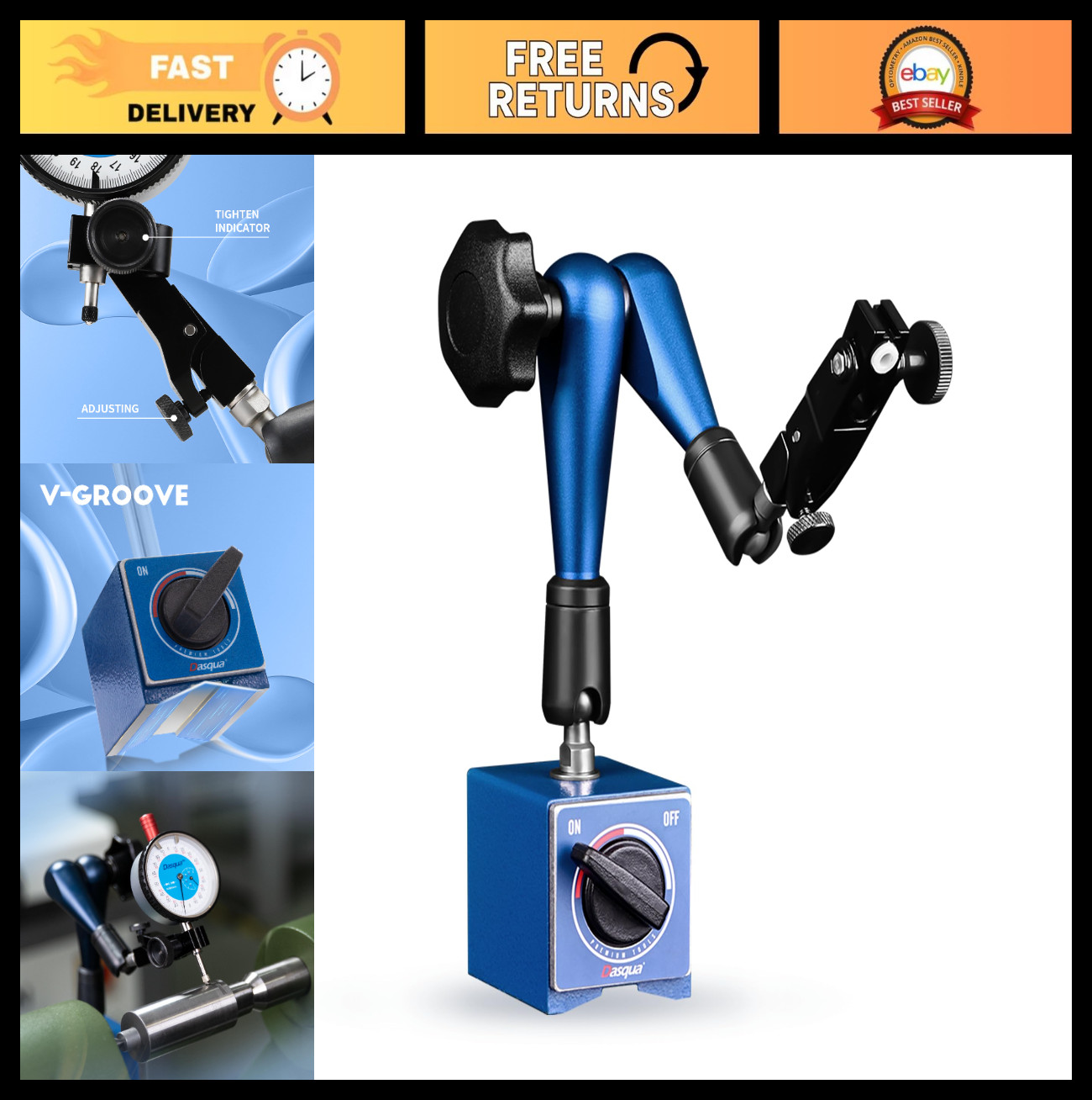 Heavy Duty Magnetic Base Indicator Holder with Fine Adjustment & Swivel Clamp -