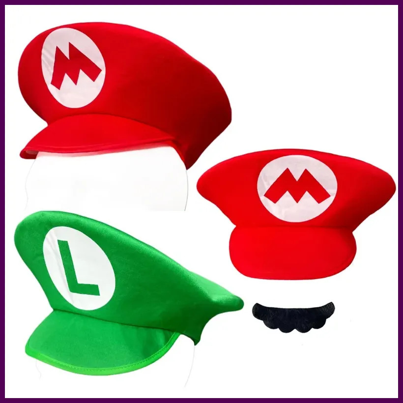 Adults Game Super Luigi Bors Cosplay Hats Funny Red Green Cap Halloween Party