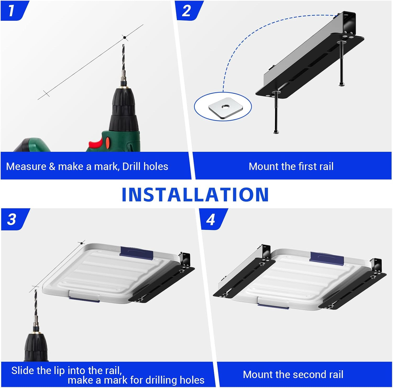 5 Pack Overhead Storage Rack, Ceiling Rack for Utility Bins Organization, Hea...