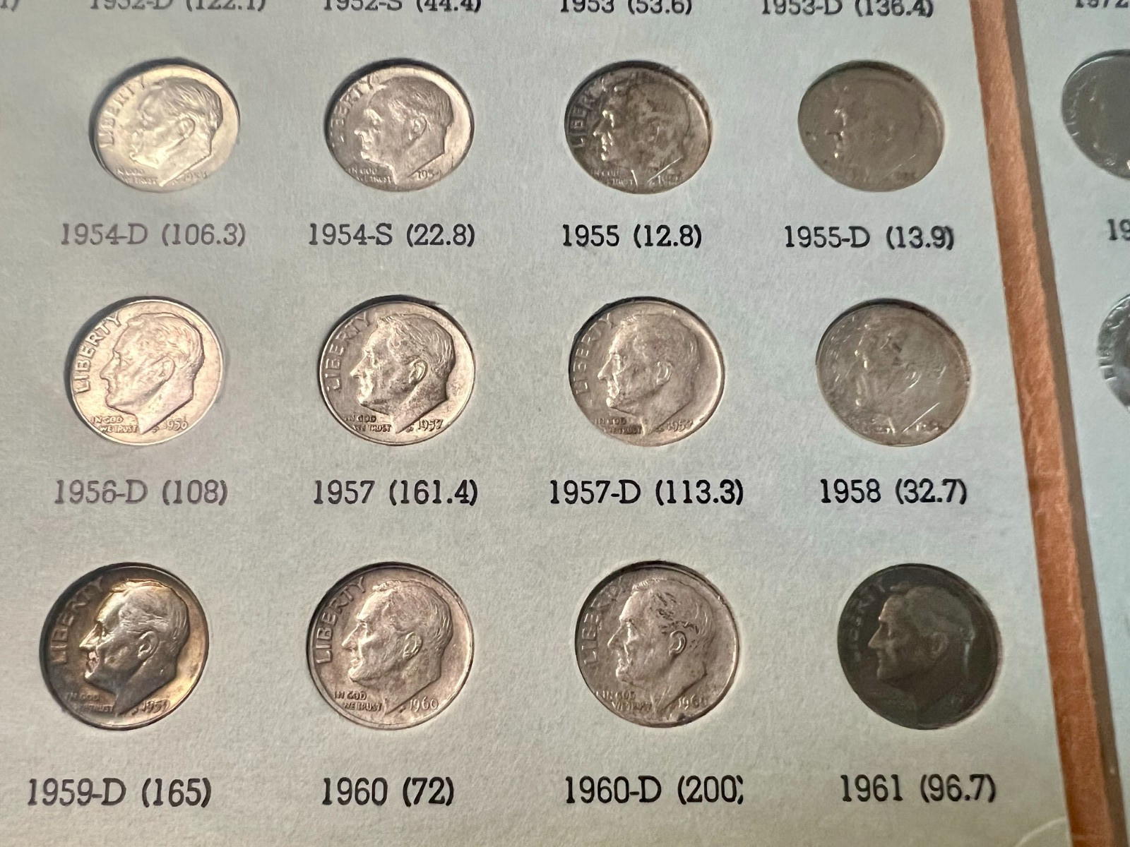 Roosevelt Dimes Set 1946-2004: 48 Silver Coins Total plus 79 Clads, Some Toned
