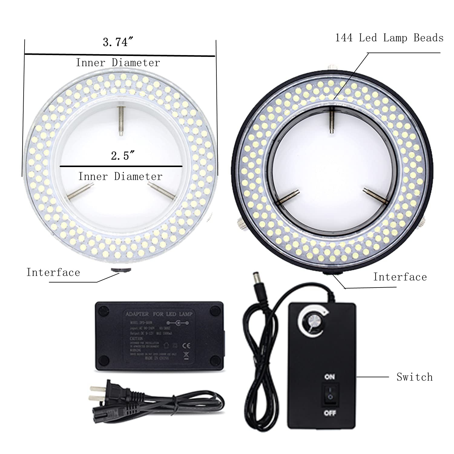Microscope 144 Led Ring Light Adjustable Illuminator,Microscope Black