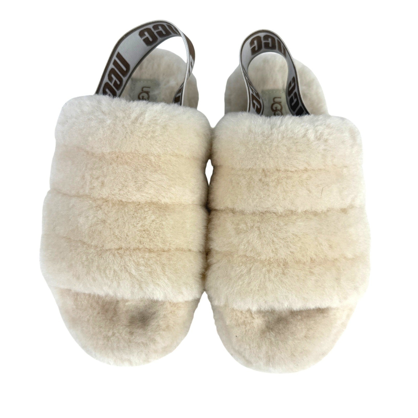 UGG Fluff Yeah NWOT Cream Shearling Slingback Slide Slippers Size 5