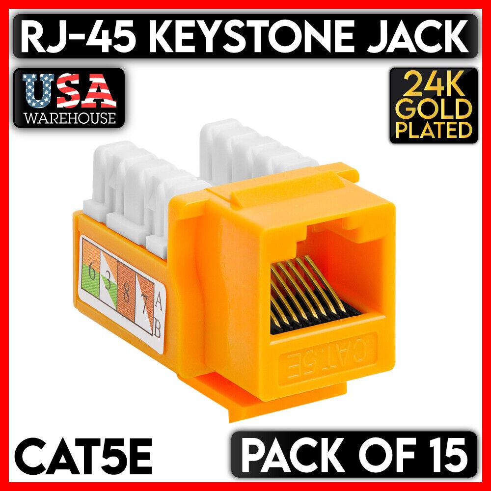 Yellow RJ45 Keystone Jack Ethernet CAT5e Cat5 UTP 110 Punch Down Network 15 Pack