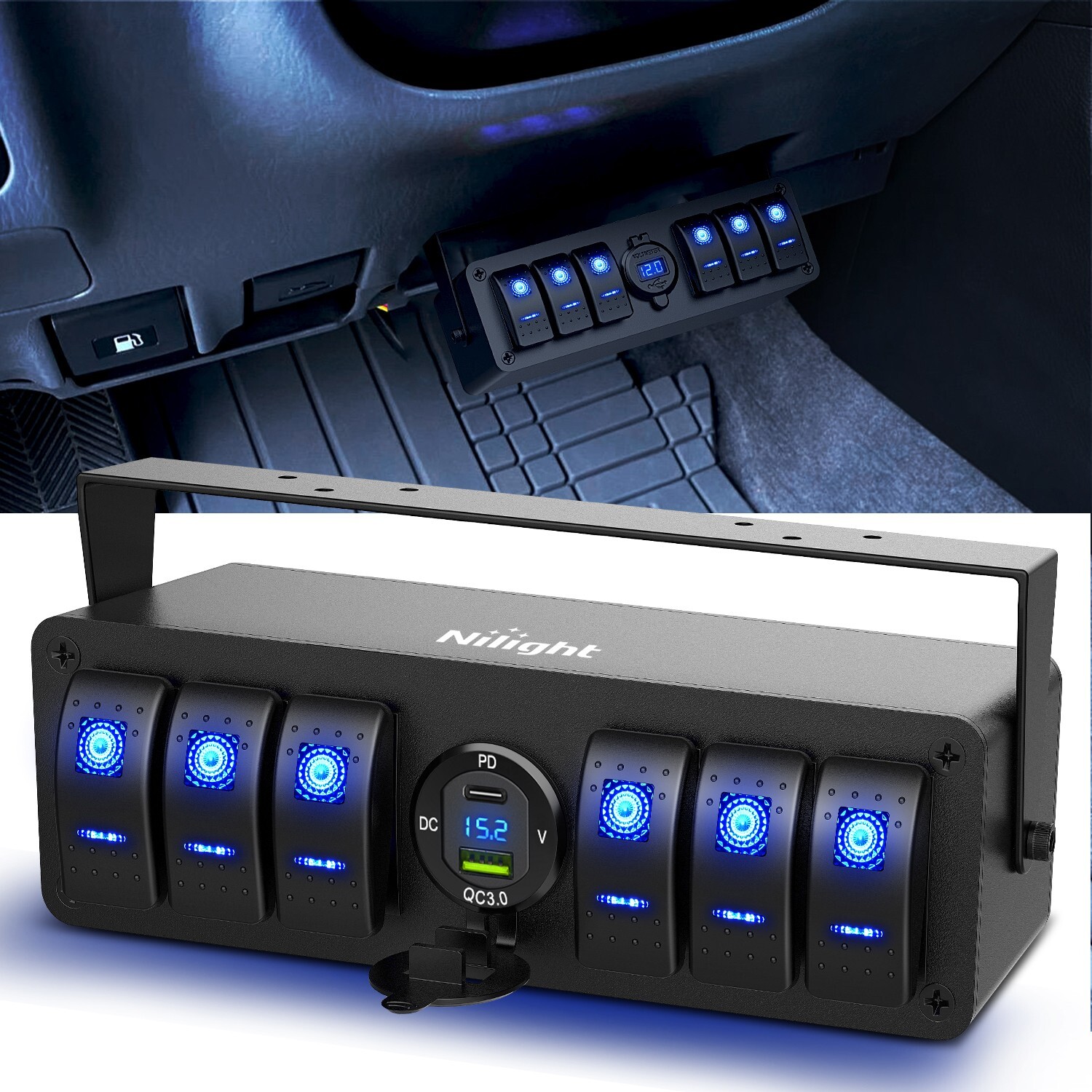 Nilight 6 Gang Rocker Switch Box 12V SPST ON Off Switch PD Type C and USB