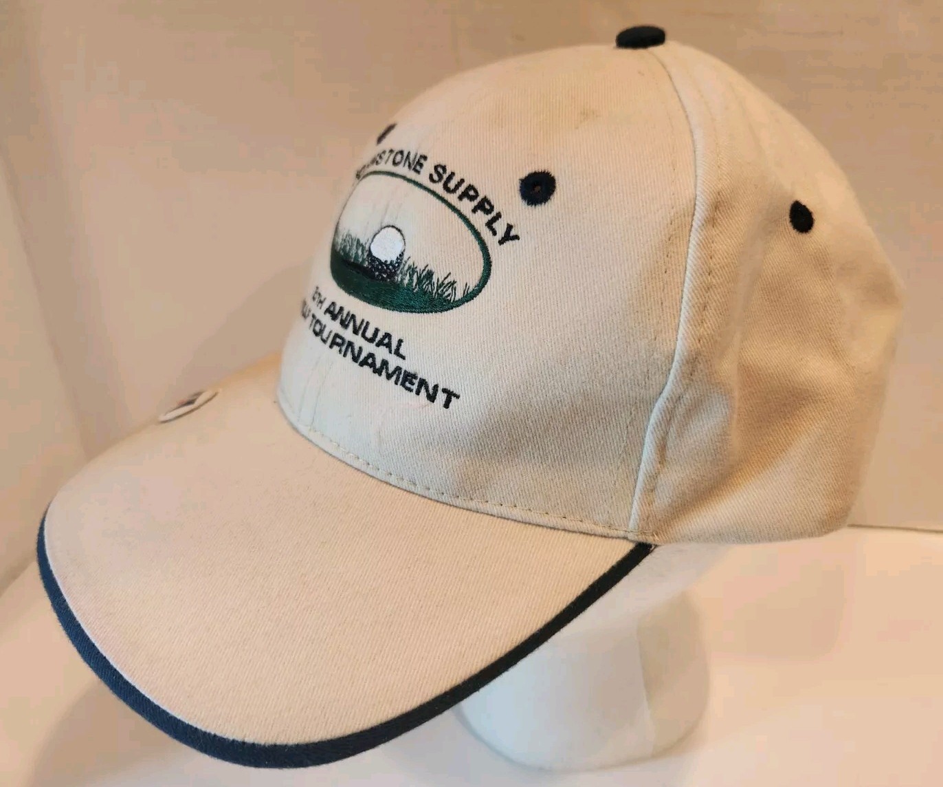 Golf Tournament Hat Johnstone Supply Tan Embroidered Logo Button On Brim New