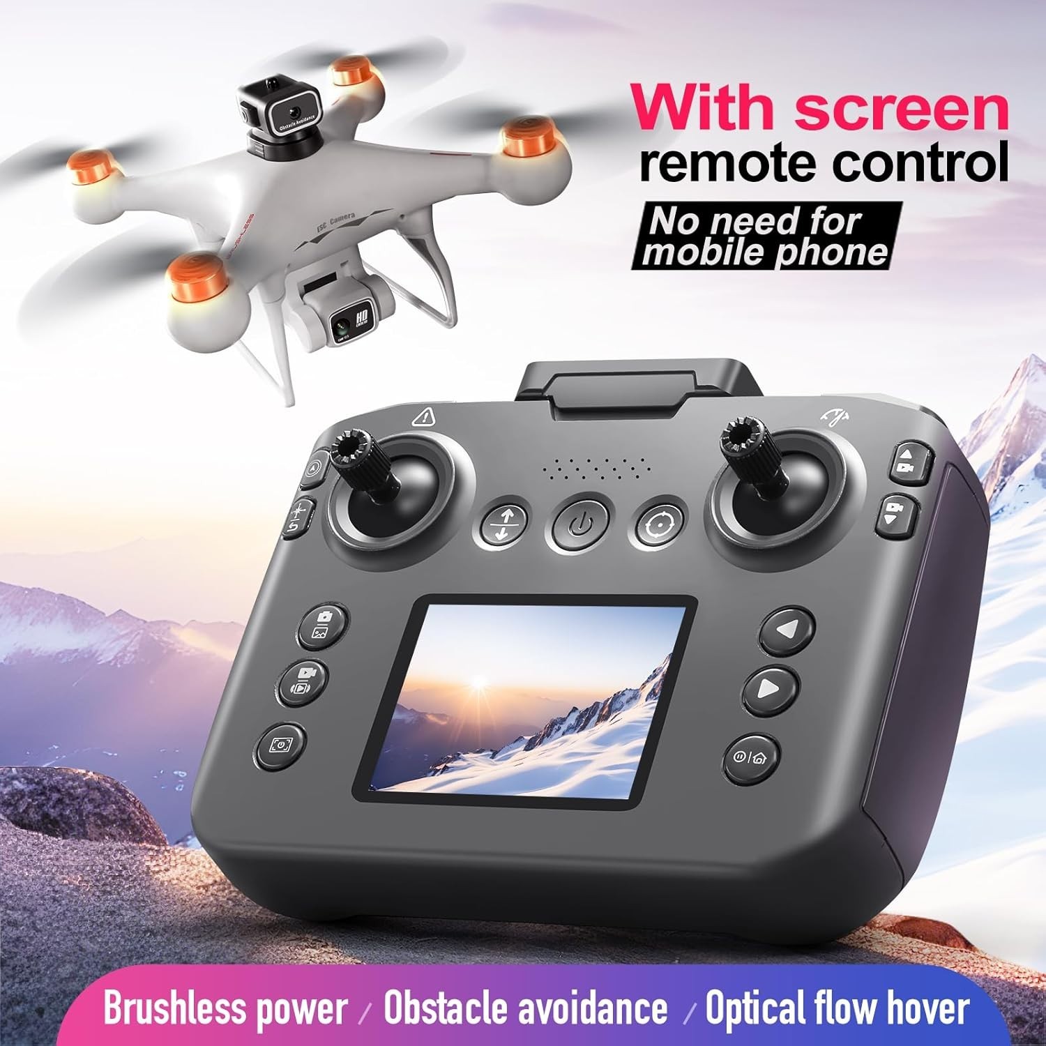 Hobby Drone with Screen Remote 1080P Dual Camera 2 Batteries White