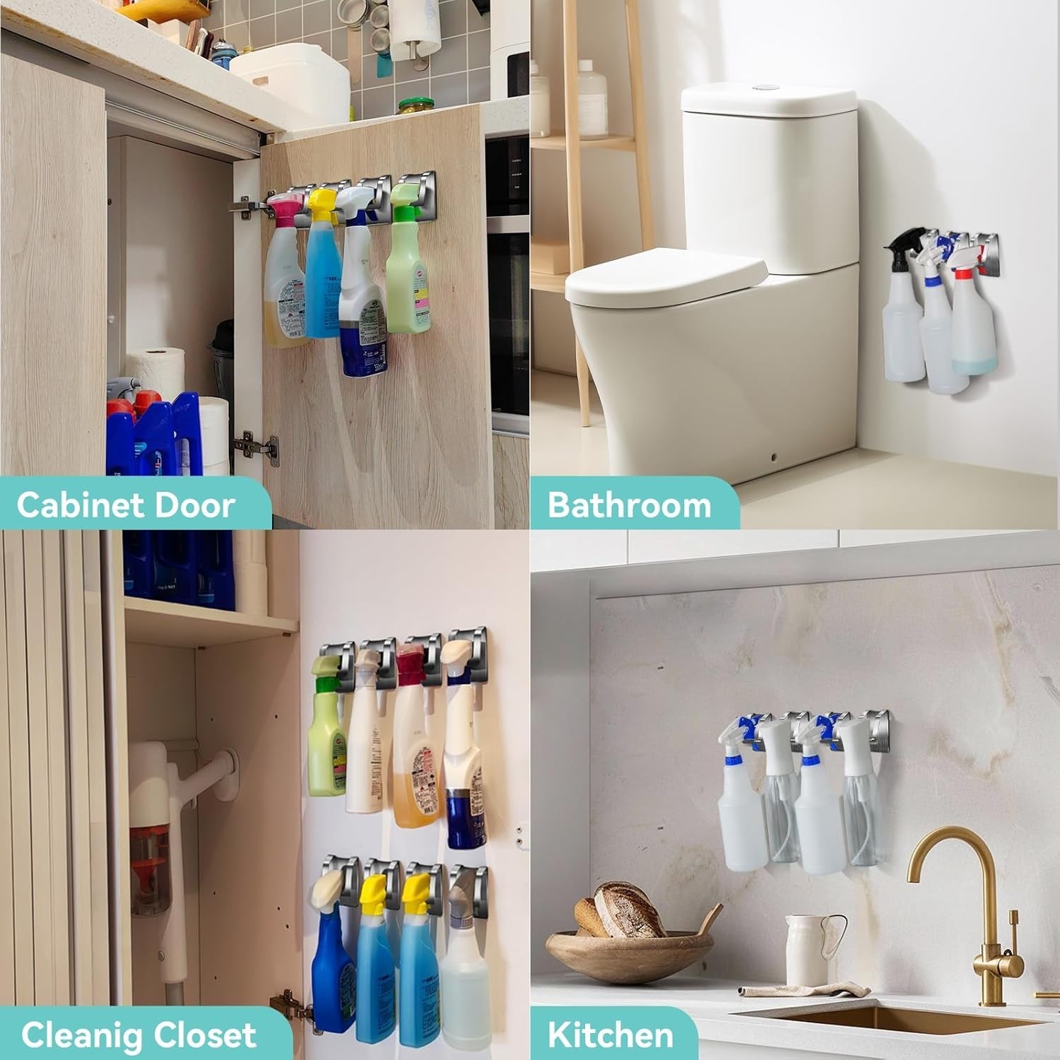 Rust-Resistant Spray Bottle Hanger - Adhesive Wall Mount for Kitchen & Bath