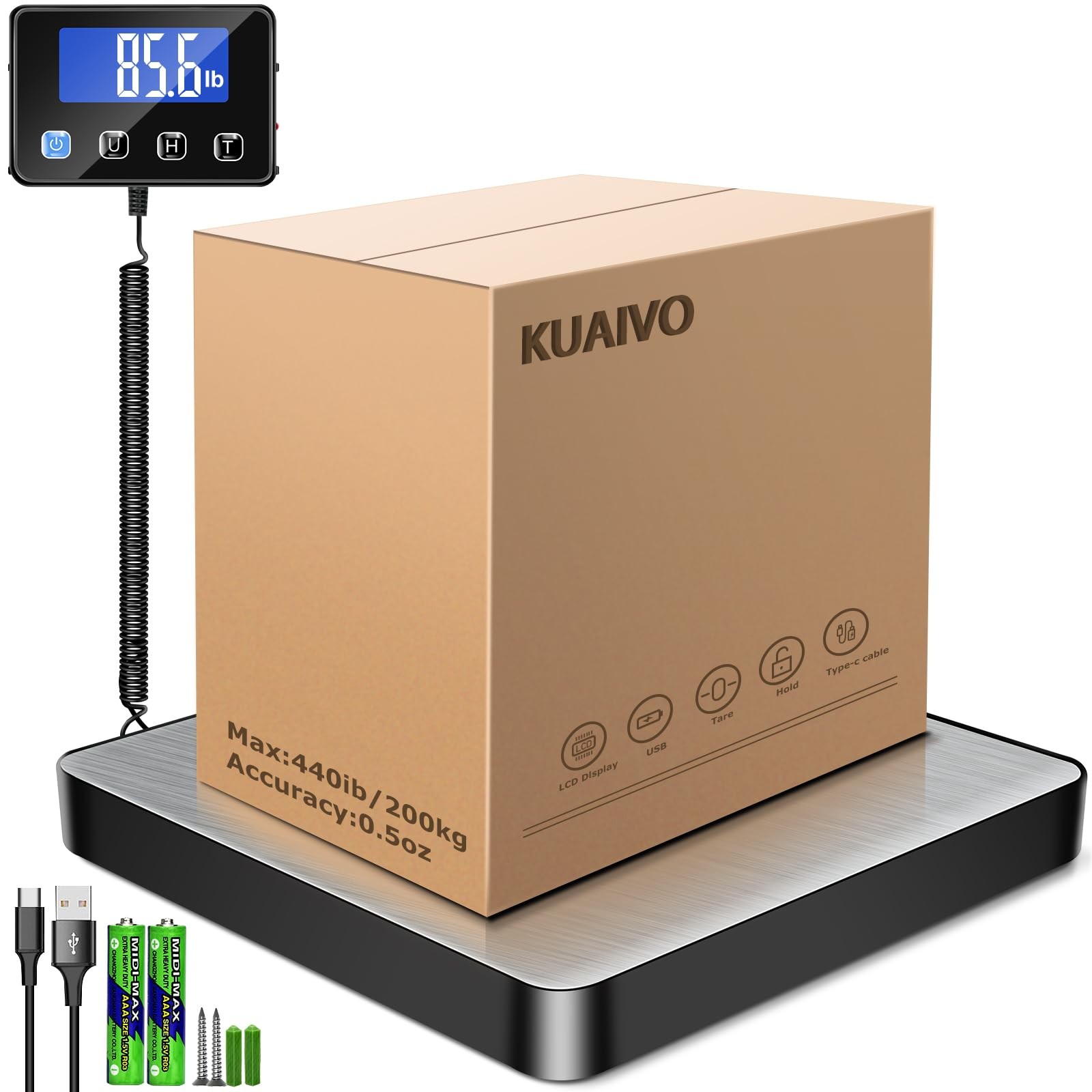 KUAIVO Shipping Scale, 440lb/0.35oz High Accurate Digital Postal Scale with H...