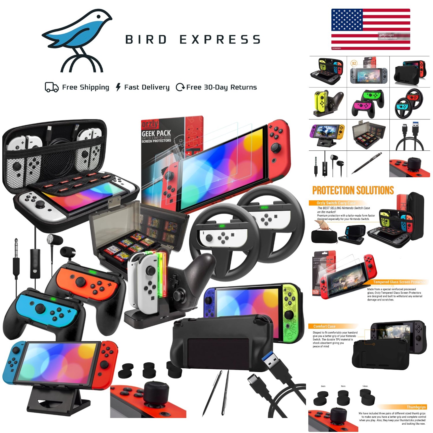 Switch Accessories Bundle Kit with for Switch & OLED with Consoles Wheels Etc