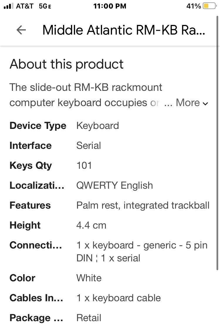 Middle Atlantic RM-KB 1RU Space Sliding Shelf Computer Keyboard retails $800