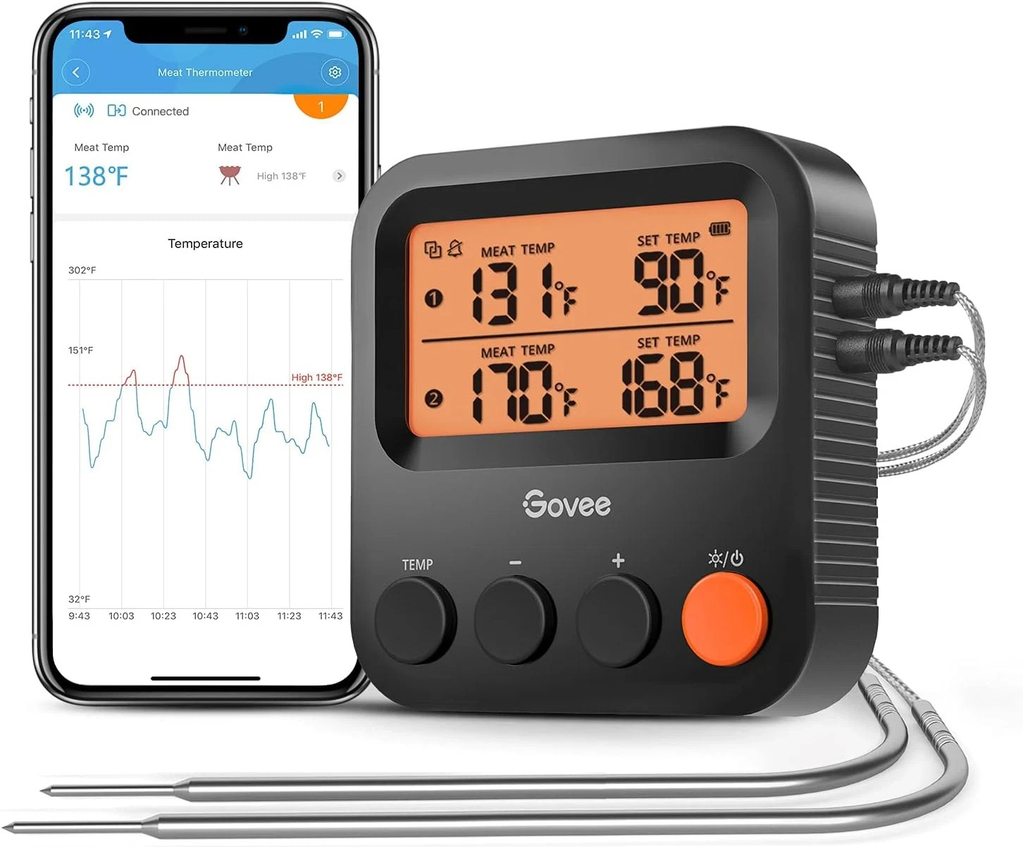 Govee Bluetooth Smart Meat Thermometer 230Ft Range Stainless Steel Probe H5182