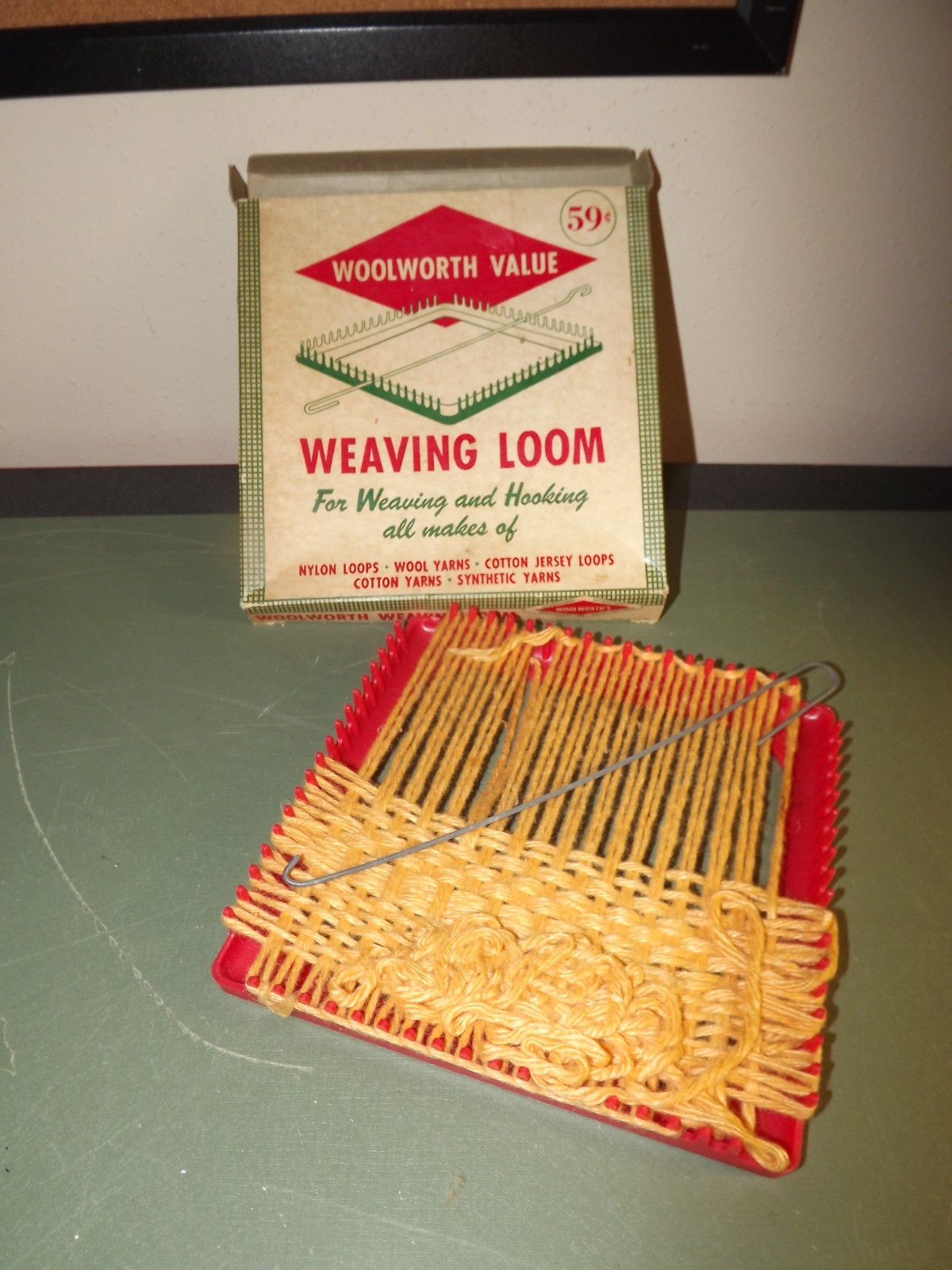 Vintage Woolworth Value Weaving Loom Red Plastic w/Box