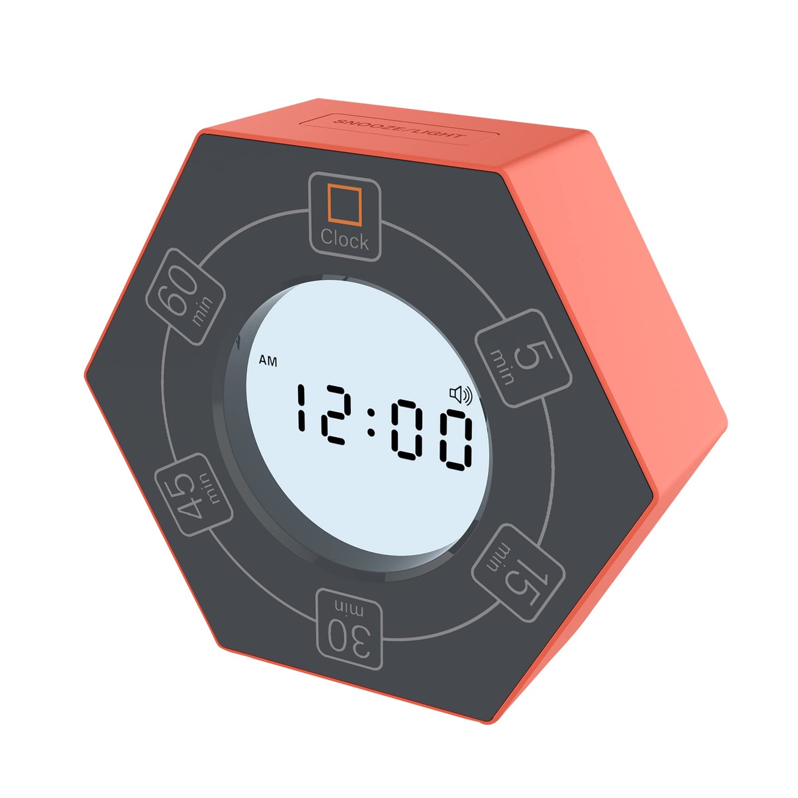 Hexagon Rotating Productivity 60-Min Timer, Orange - 5, 15, 30, 45, 60 Min