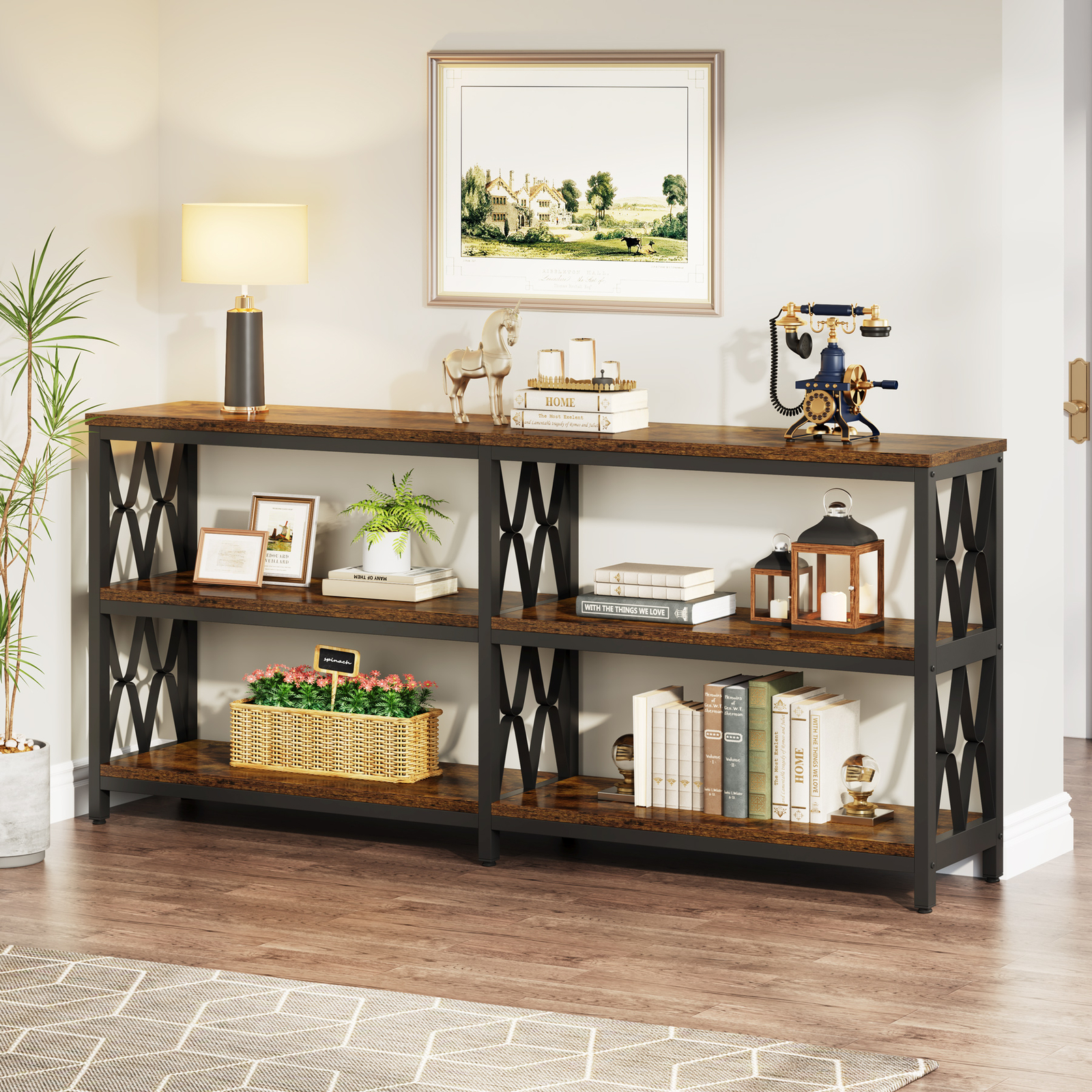 71" Long Narrow Sofa Table Behind Couch, Entryway Console Table with Storage