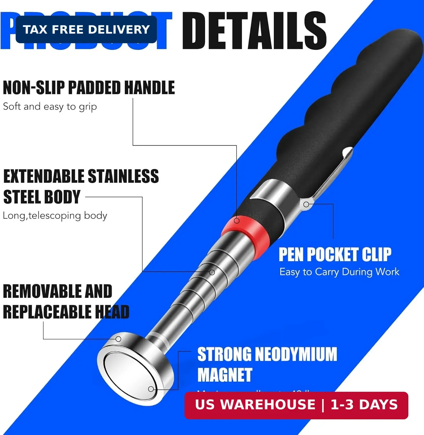 2PCS Telescoping Magnetic Pickup Tool with 40lb Pull Force, 30in Telescopic Stro