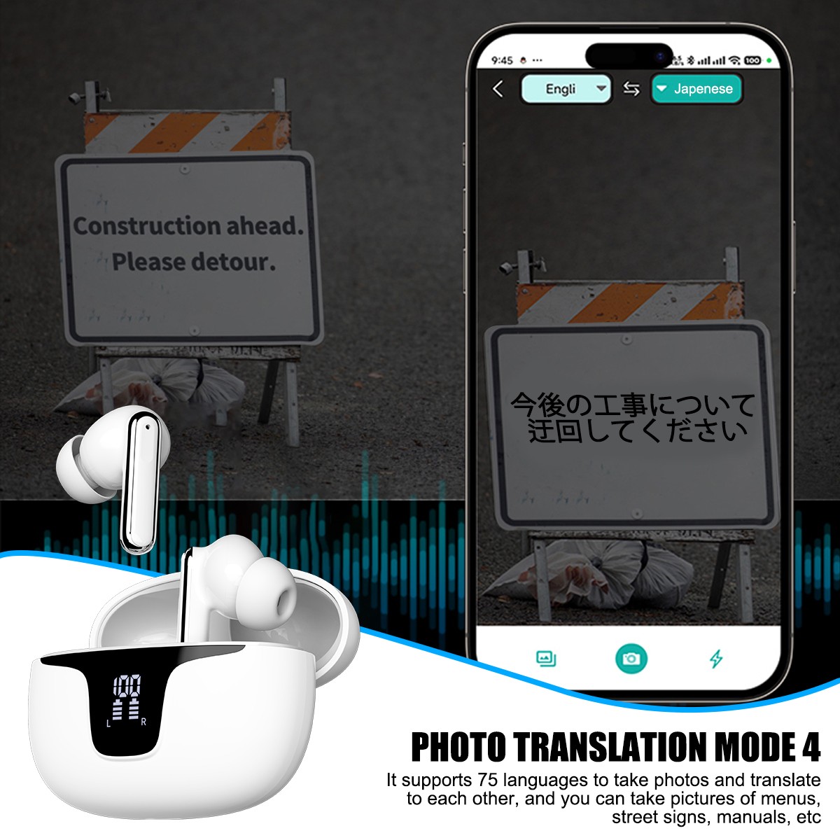150 Language Translator Earbuds High Accuracy Wireless Bluetooth 5.3 Two Way ..