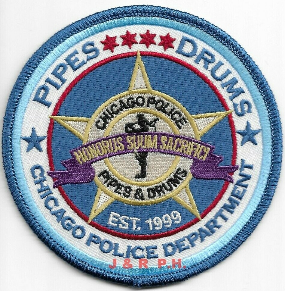 *NEW* Chicago PIPES & DRUMS, Illinois #2 (4" round) shoulder police patch (fire)