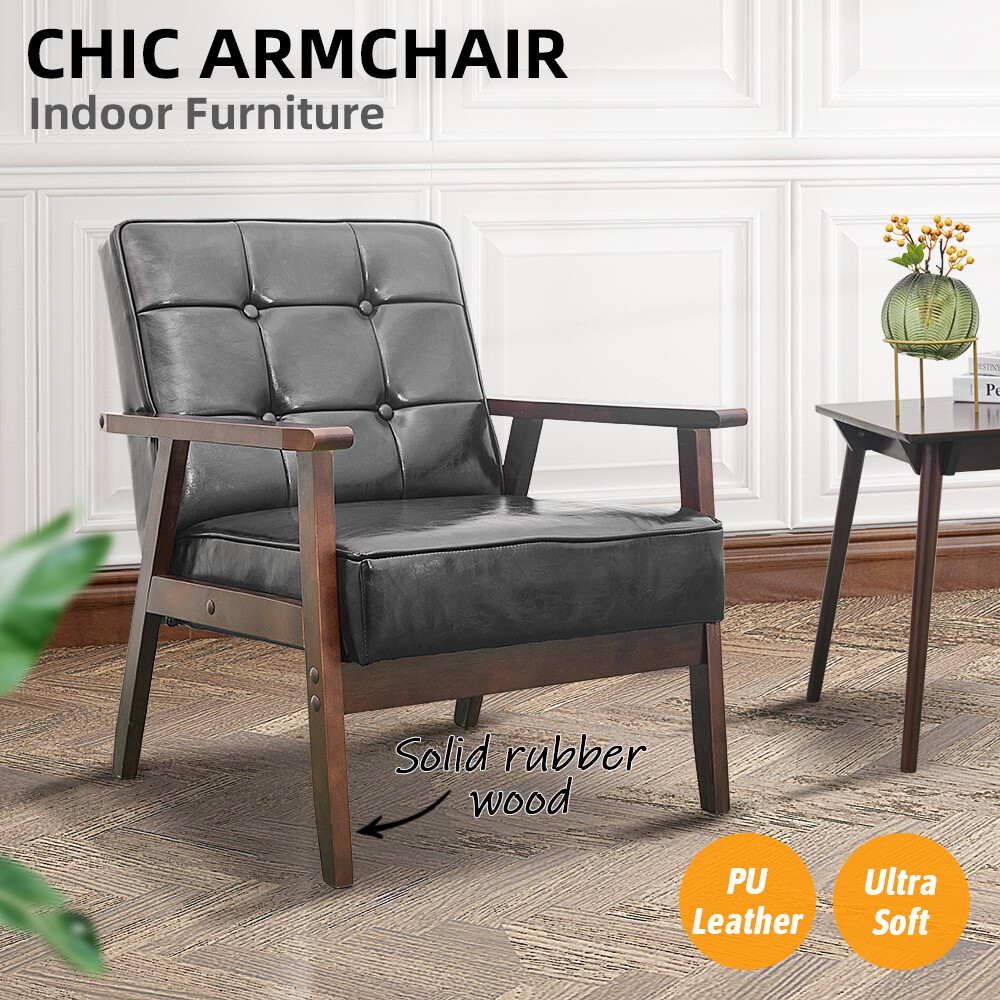 Armchair Lounge Sofa Chairs Leather W/Fabric Wood Couch Home Office Furniture US