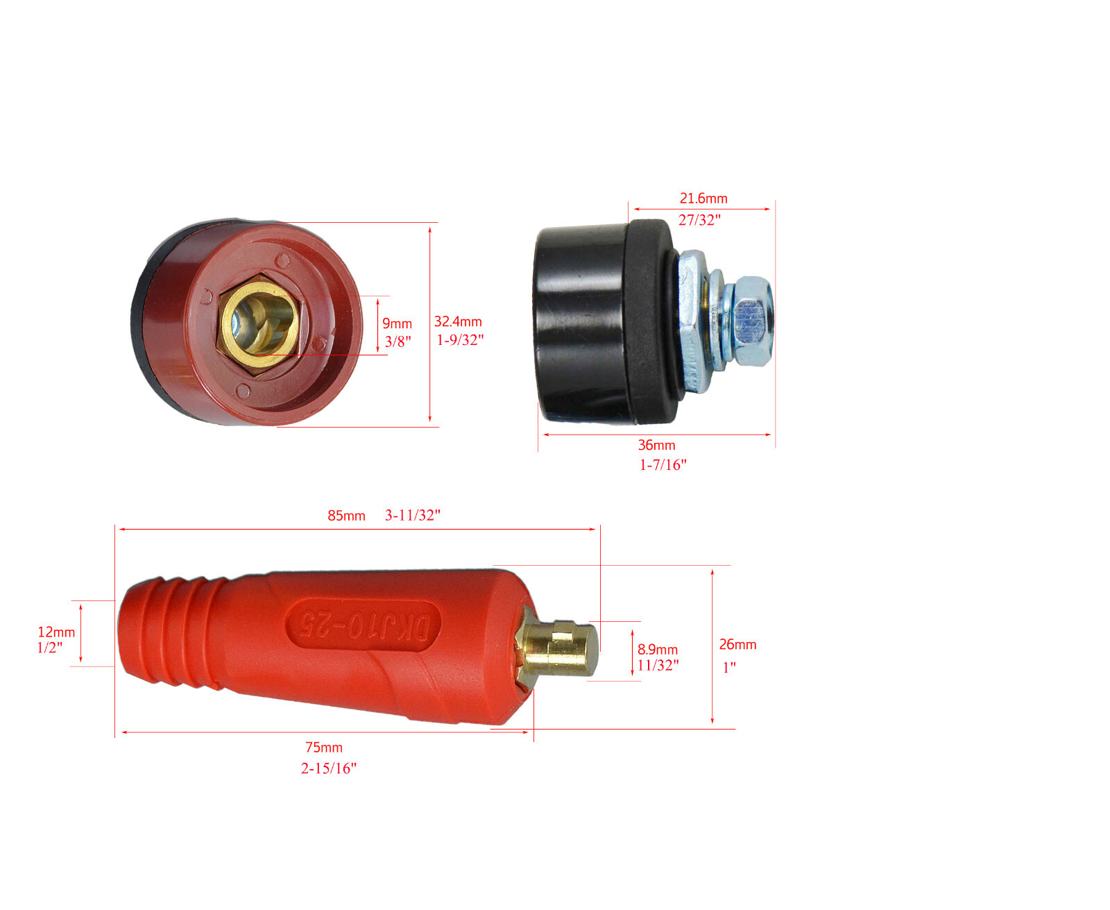 RIVERWELD TIG Welding Cable Panel Connector Socket Dinse DKJ10-25 DKZ10-25 4pcs