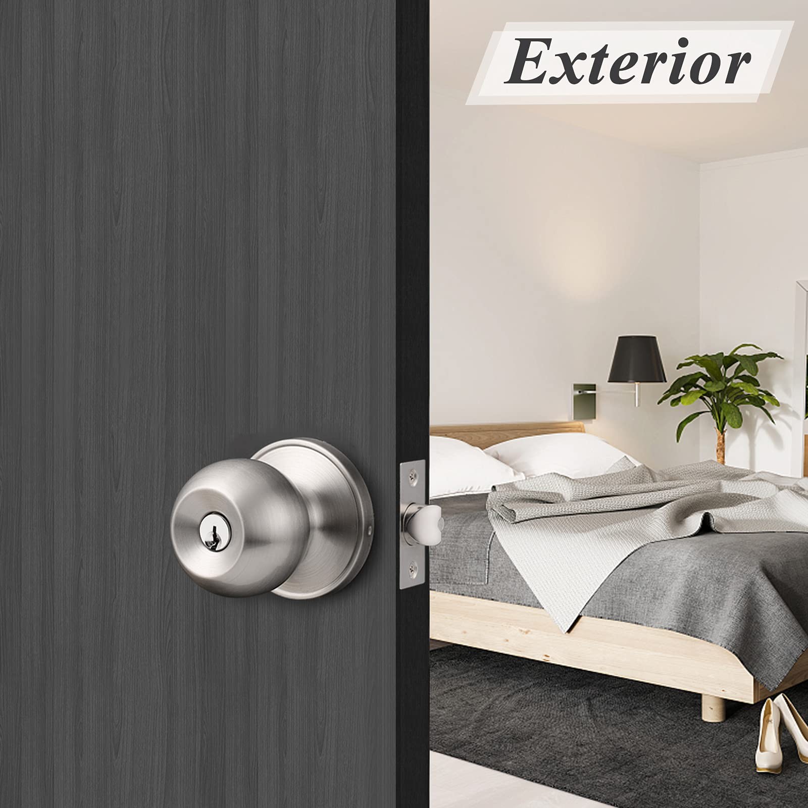 Probrico (2 Pack Keyed Alike Door Knobs Combo Pack, Brushed Nickel Ball...