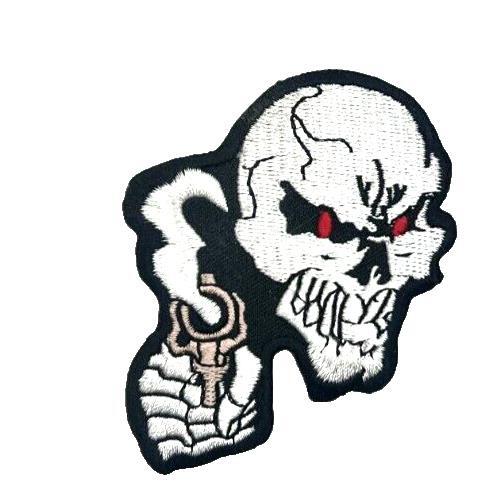 Skull With Smoking Revolver Iron On Embroidered Patch 2 1/2"X 3 3/8"