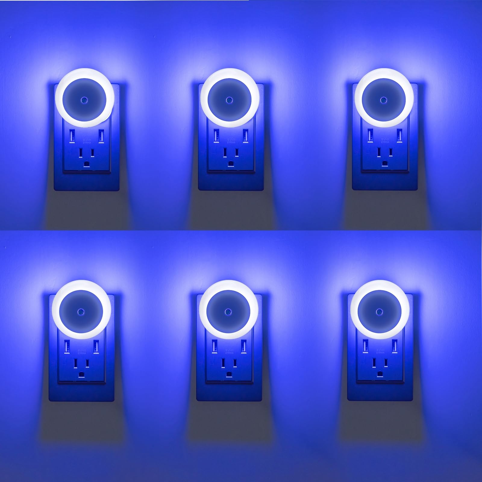 6 Pack Blue, LED Night Lights Plug into Wall with Dusk to Dawn sensors, Plug ...