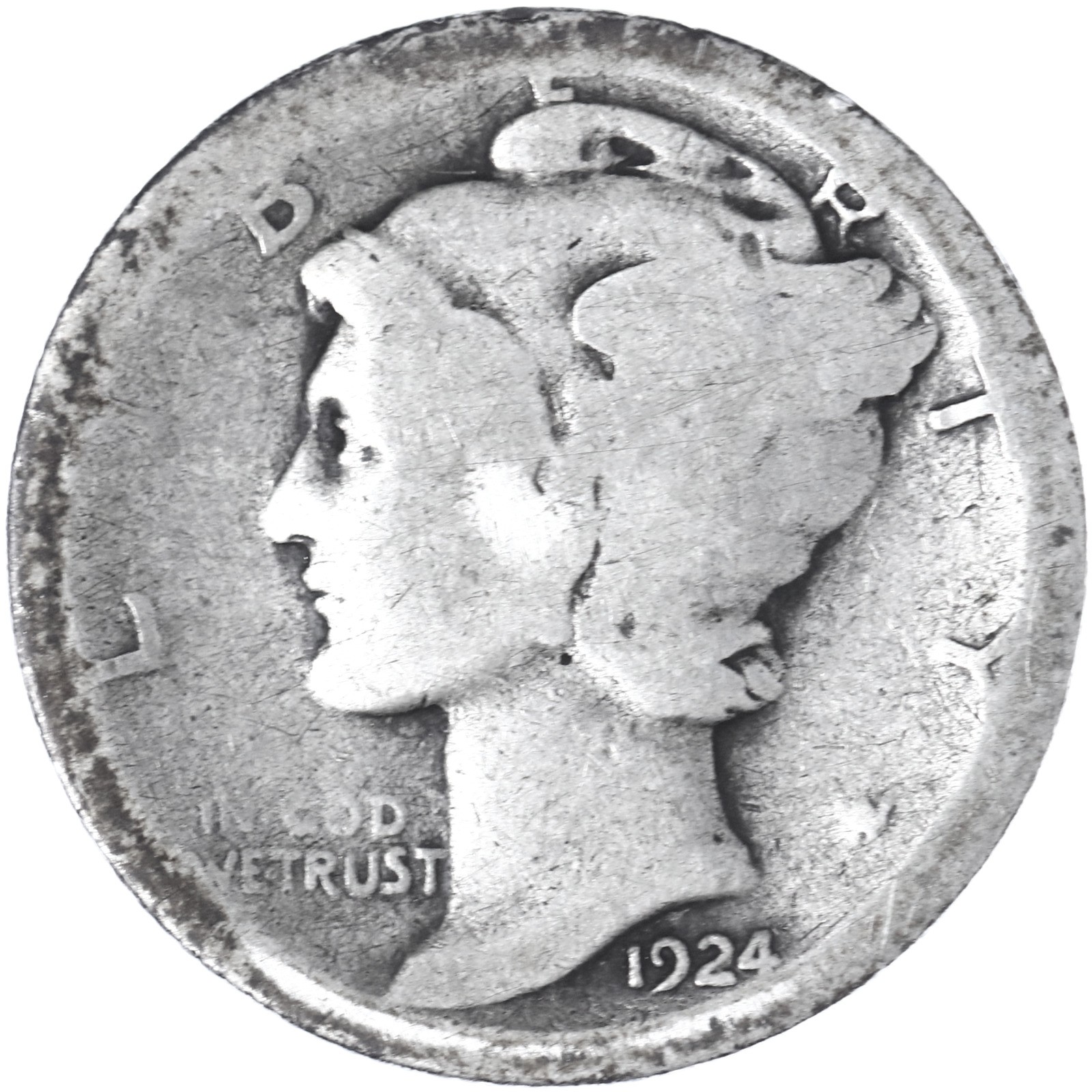 1924 D Mercury Dime 90% Silver About Good AG