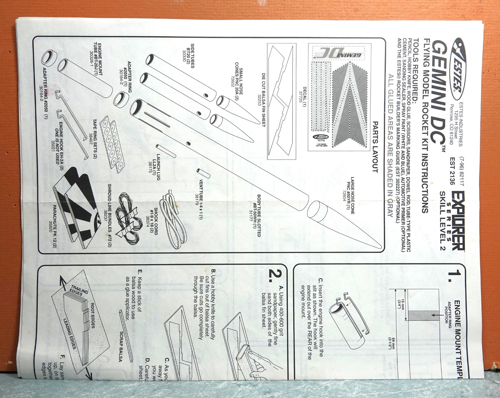 ESTES GEMINI DC MODEL ROCKET # 2136 (INSTRUCTIONS ONLY)
