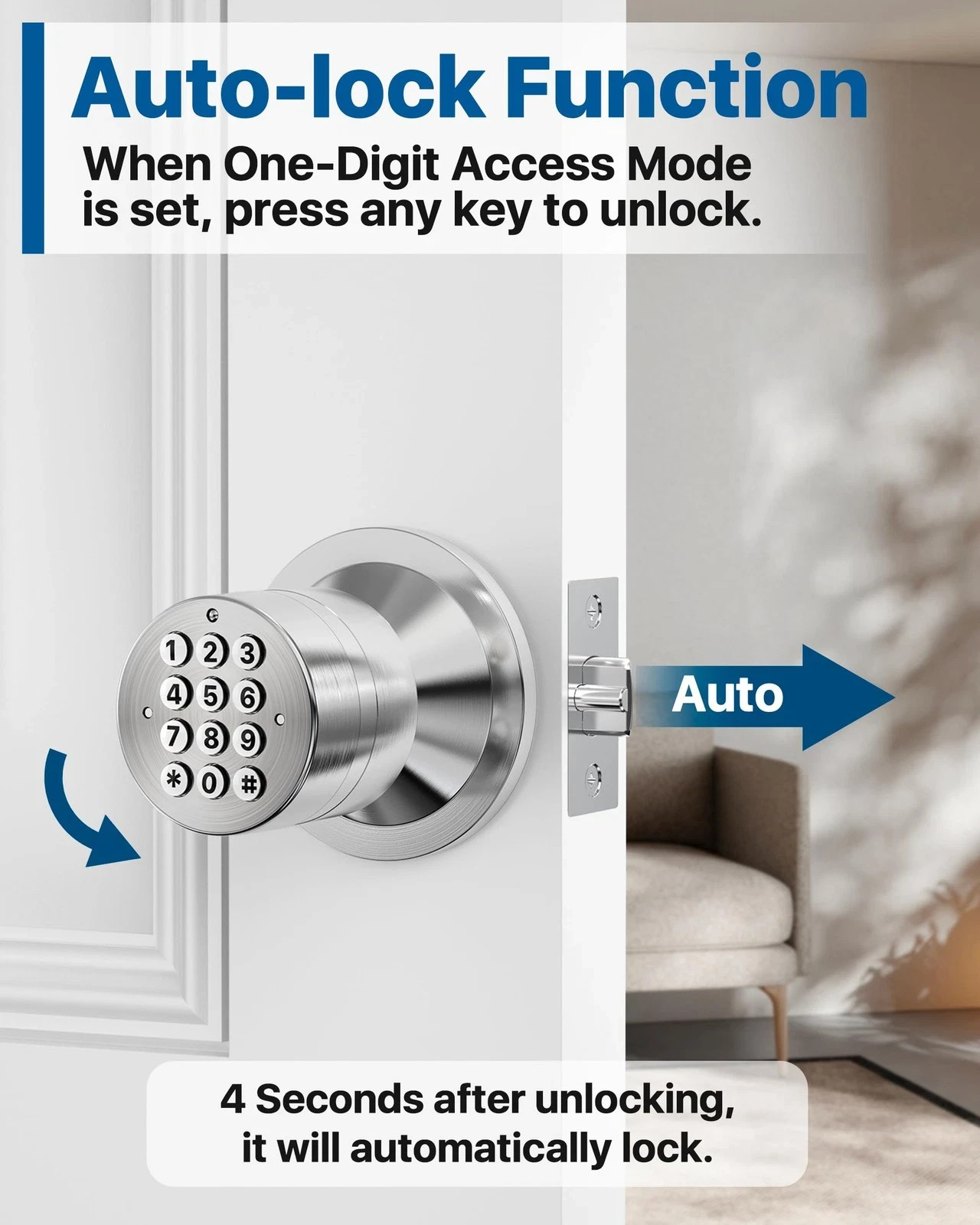 Door Knob with Keypad, Door Lock with Code, Keyless Entry Keypad Door Locks w...