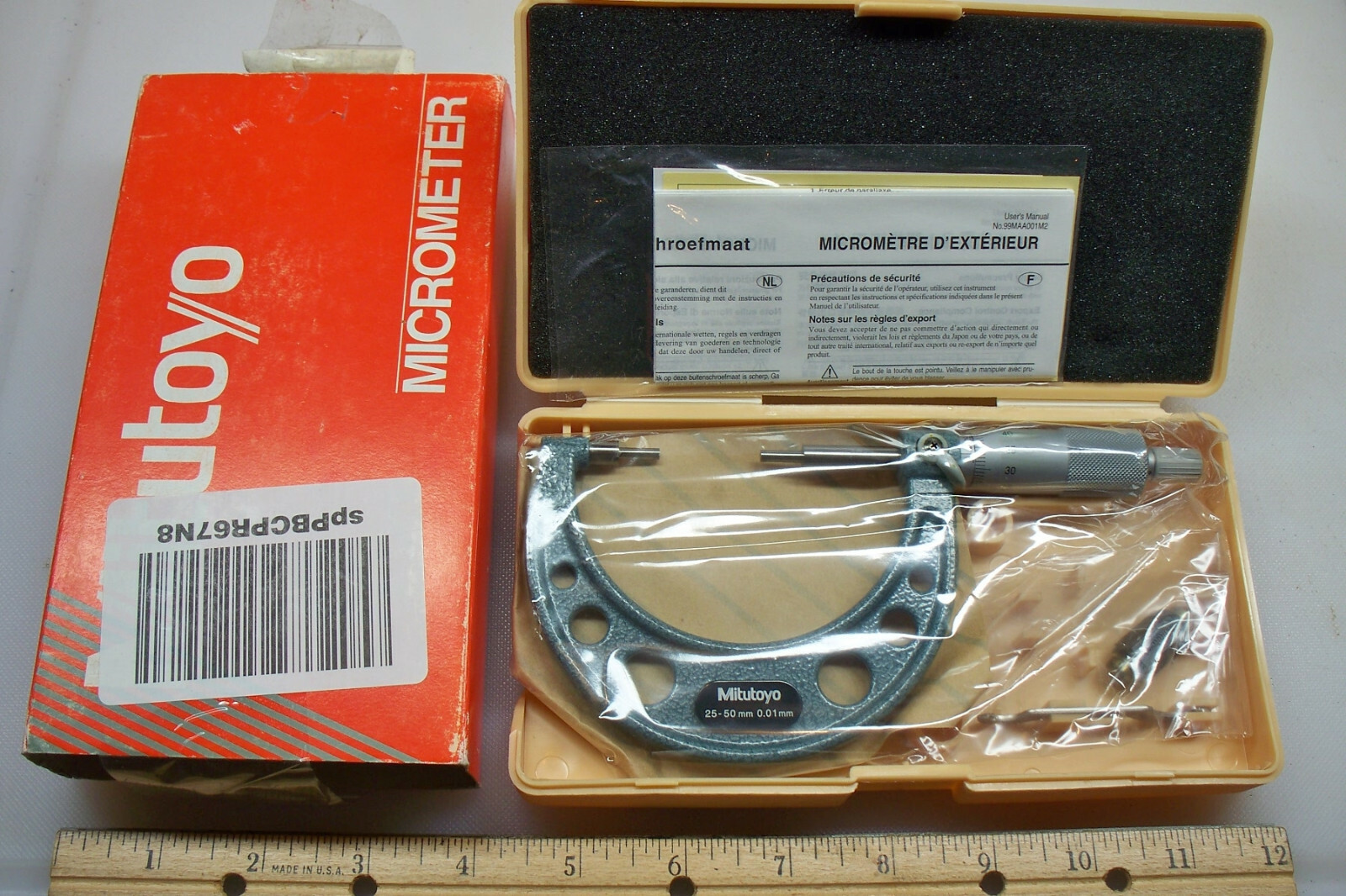 MITUTOYO #111-116 25-50mm spline micrometer Japan ratchet stop 0.01mm gradient