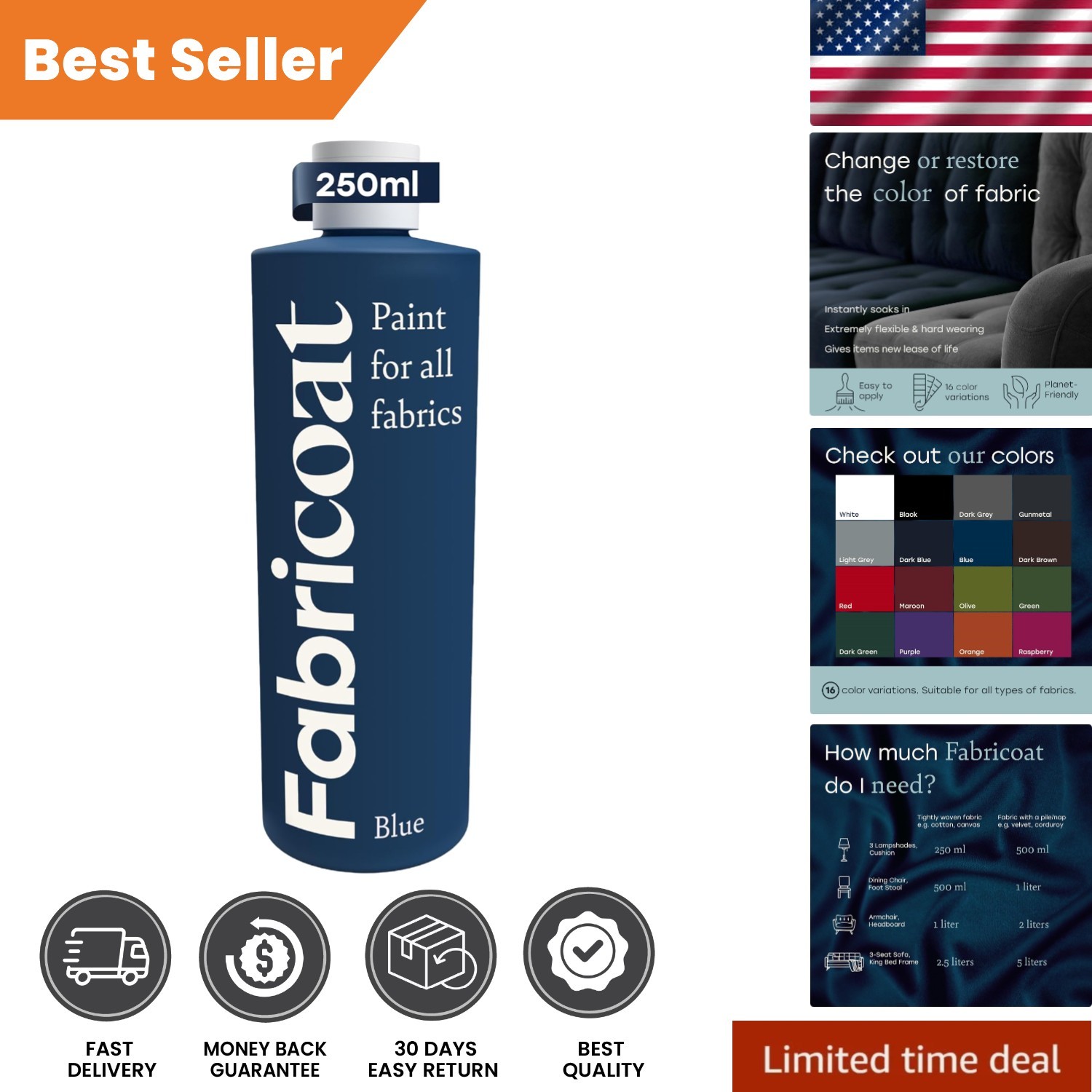 8.5oz Fade Resistant Blue Fabric Paint - Perfect for Cars, Clothing & Upholstery