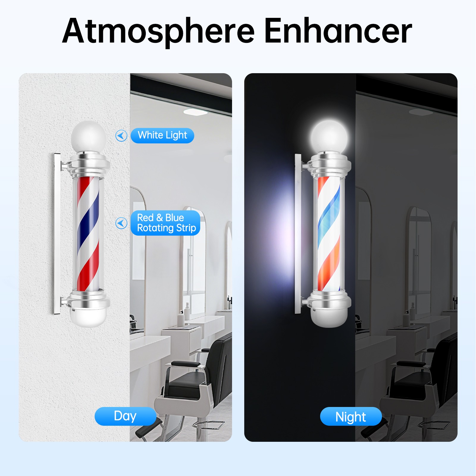 33.46" LED Barber Pole Rotating Light Salon Sign Illuminated Red White Blue