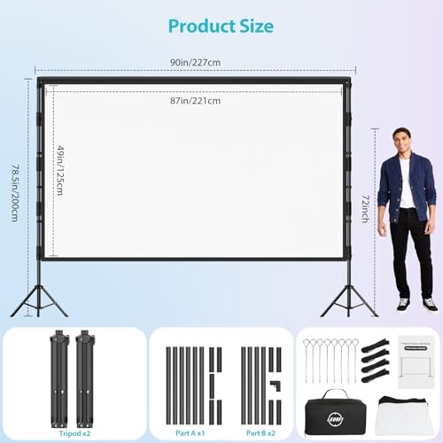 Outdoor Projector Screen with Stand - LEORFI 100 inch Black Backing Projection