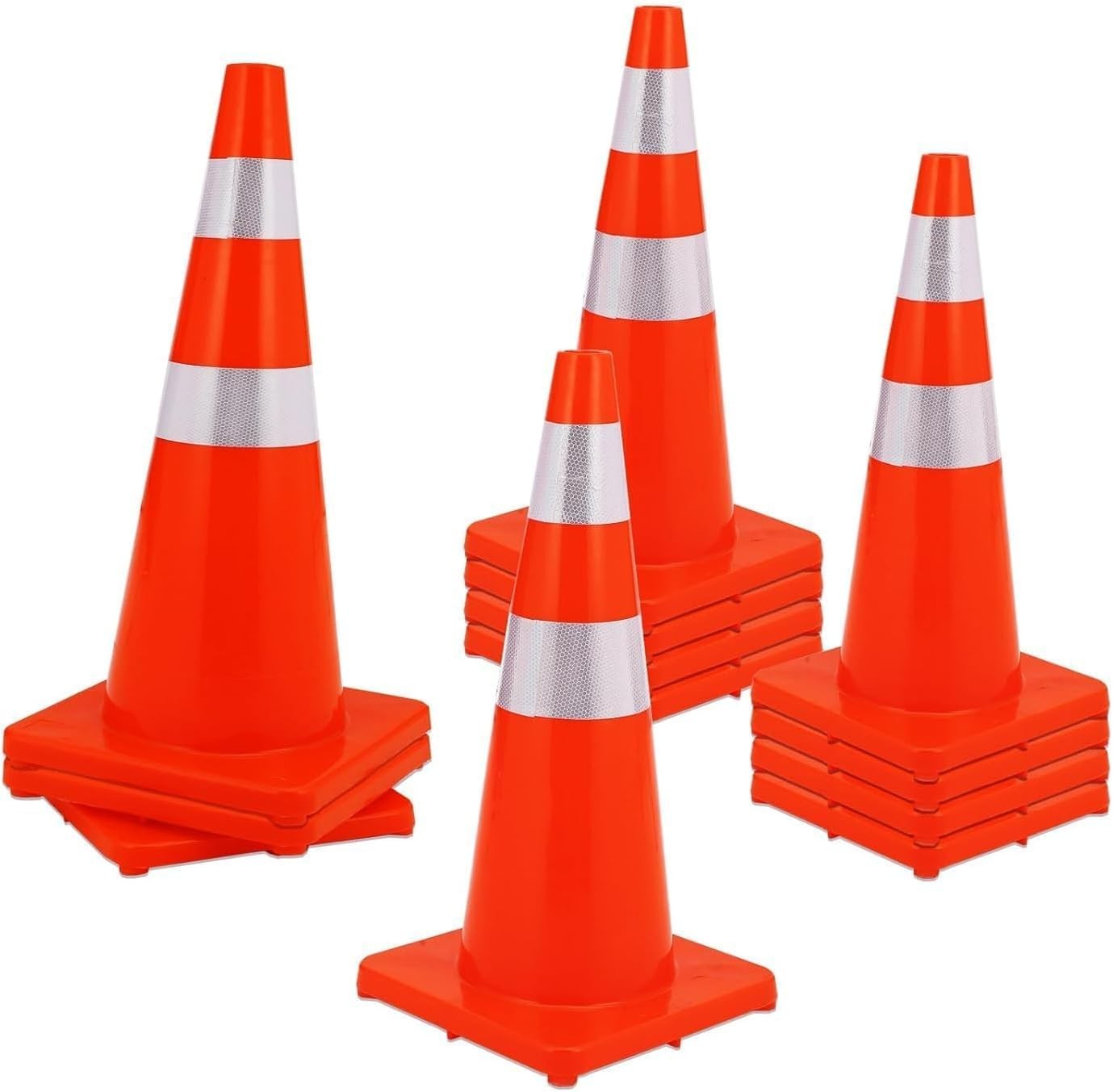 12 Pack 28in Safety Cones w Rubber Base for Parking Traffic Control Heavy Duty