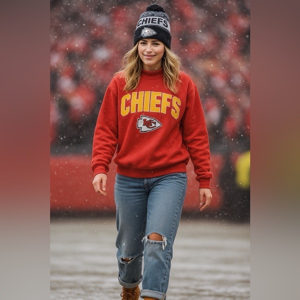 NFL Black/White New Era Kansas City Chiefs Football Logo Cuffed Pom Winter Hat
