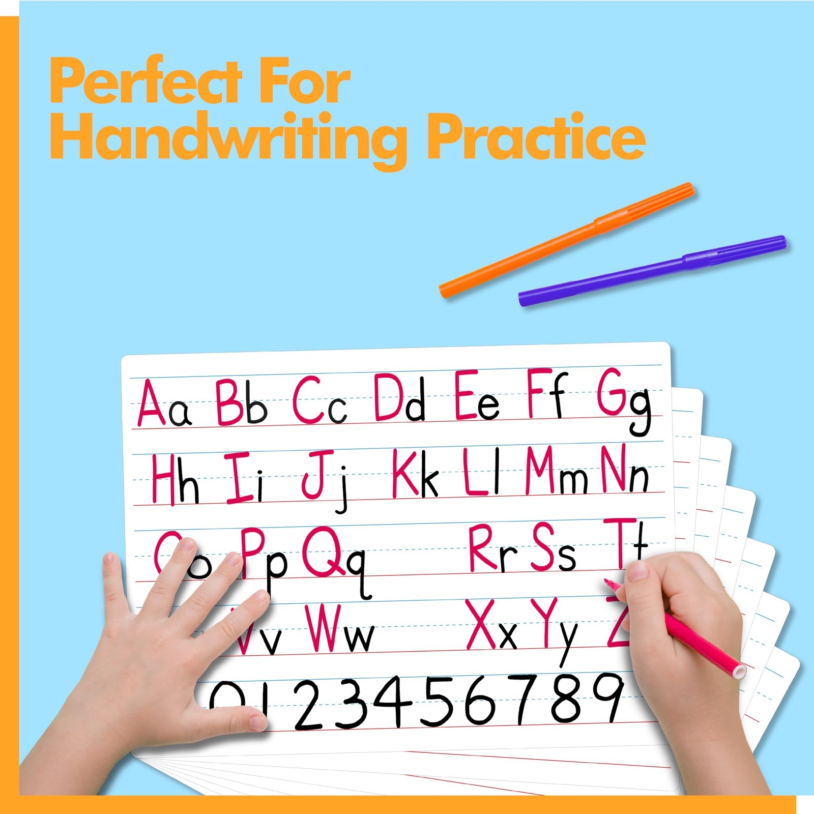 8 Sheets Dry Erase Lined Whiteboard, Double Sided Ruled Writing Board & Handw...