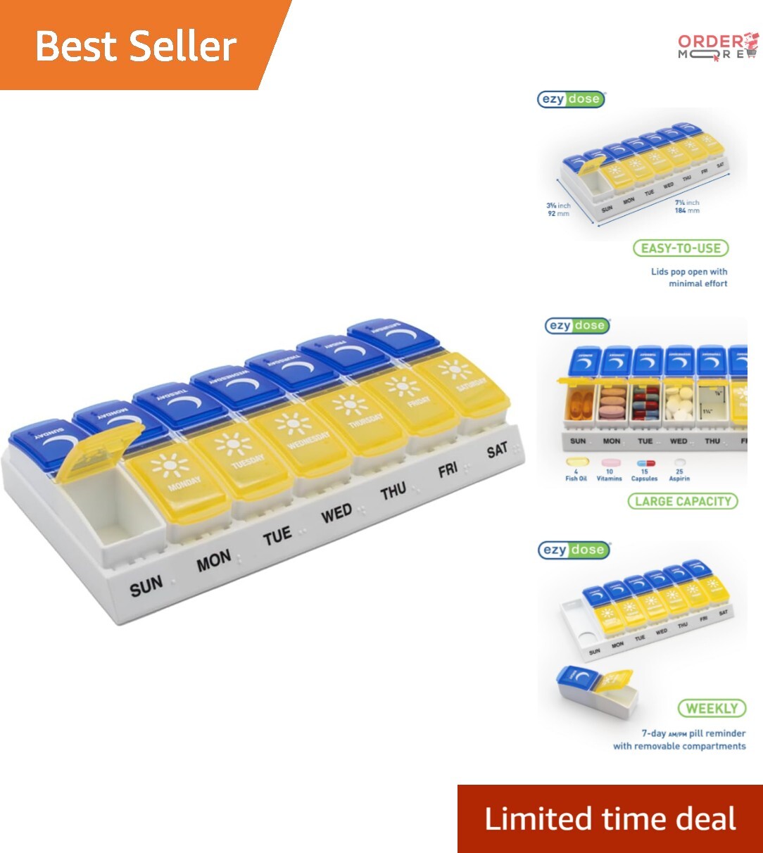 Weekly Vitamin and Medicine Organizer - Easy Open with Durable Plastic Design