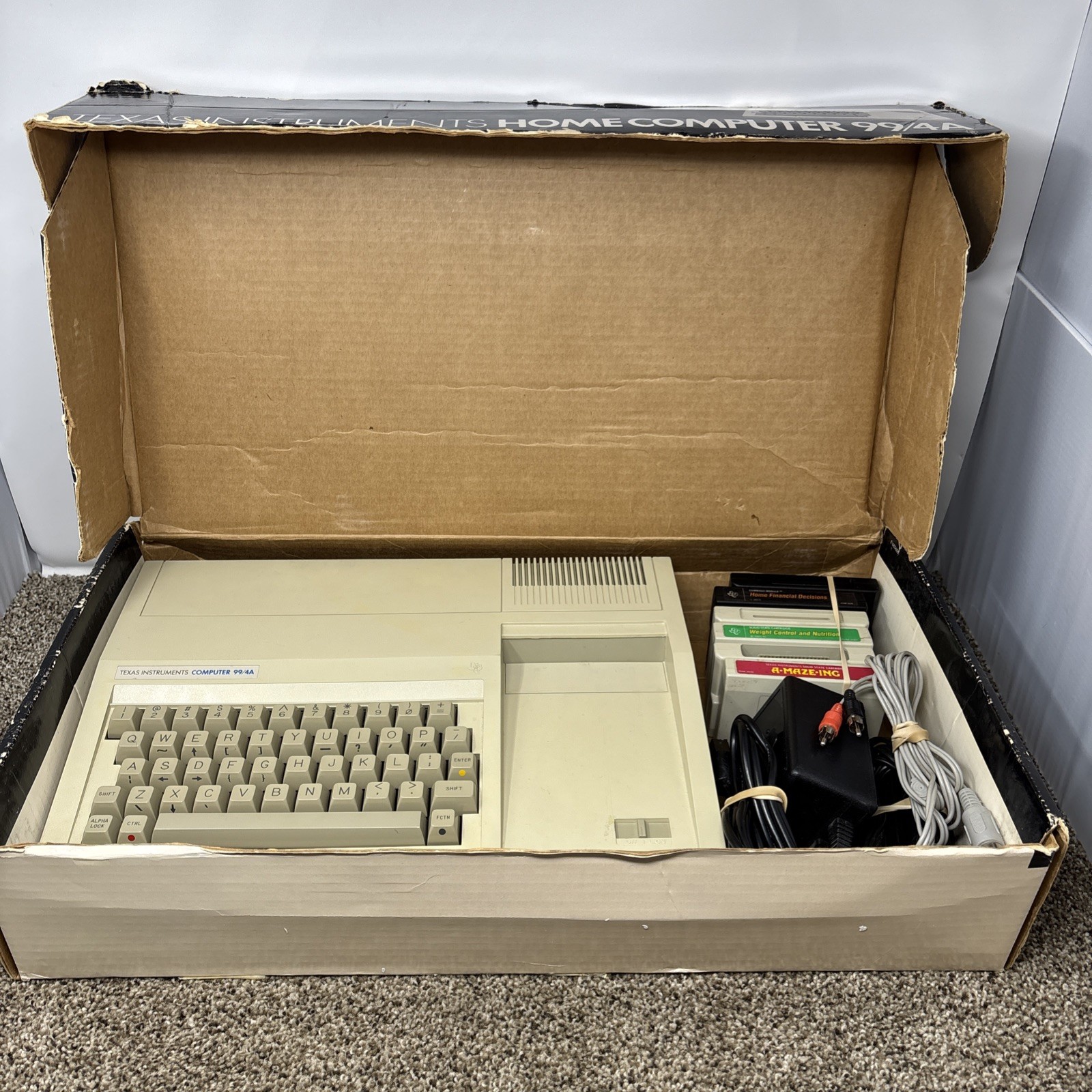 Texas Instruments TI-99/4A Home Computer In Box TESTED W Cables And Games