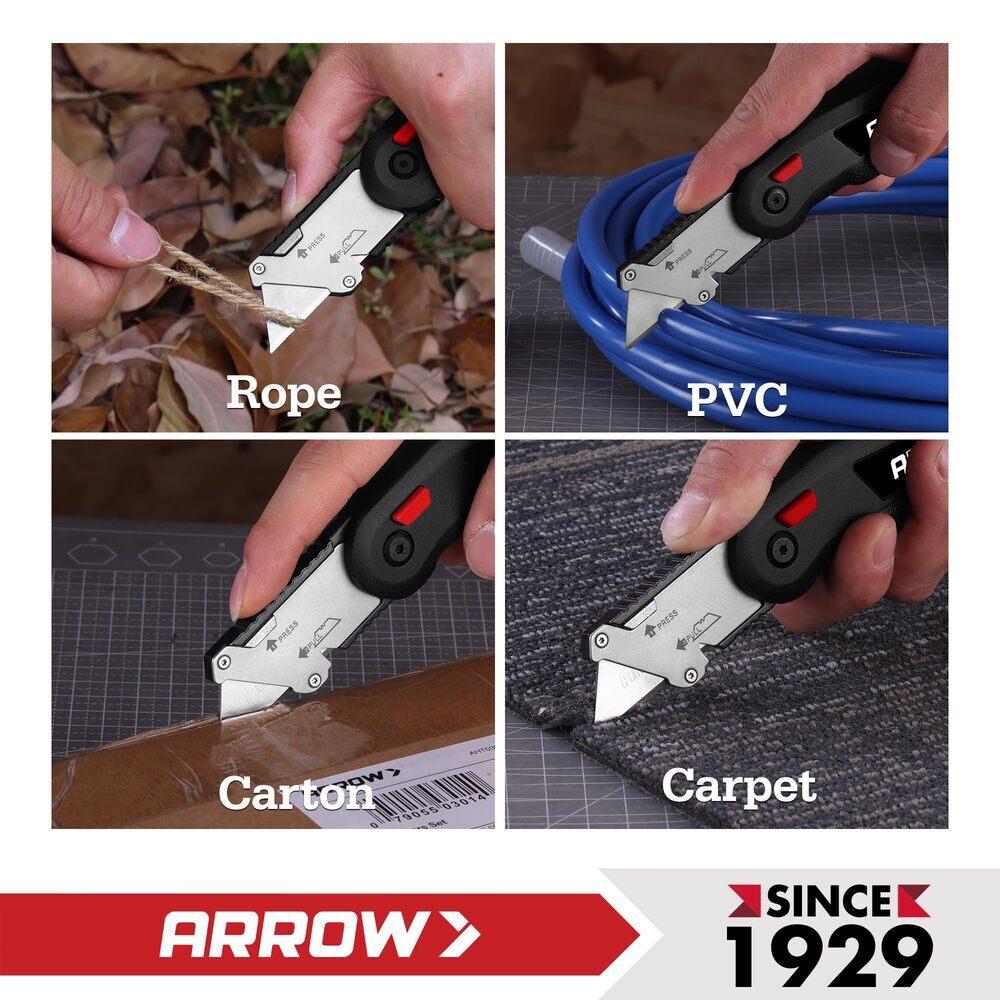 ARROW Utility Knife Quick Change Box Cutter Speed Release Folding Knife 14 Blade