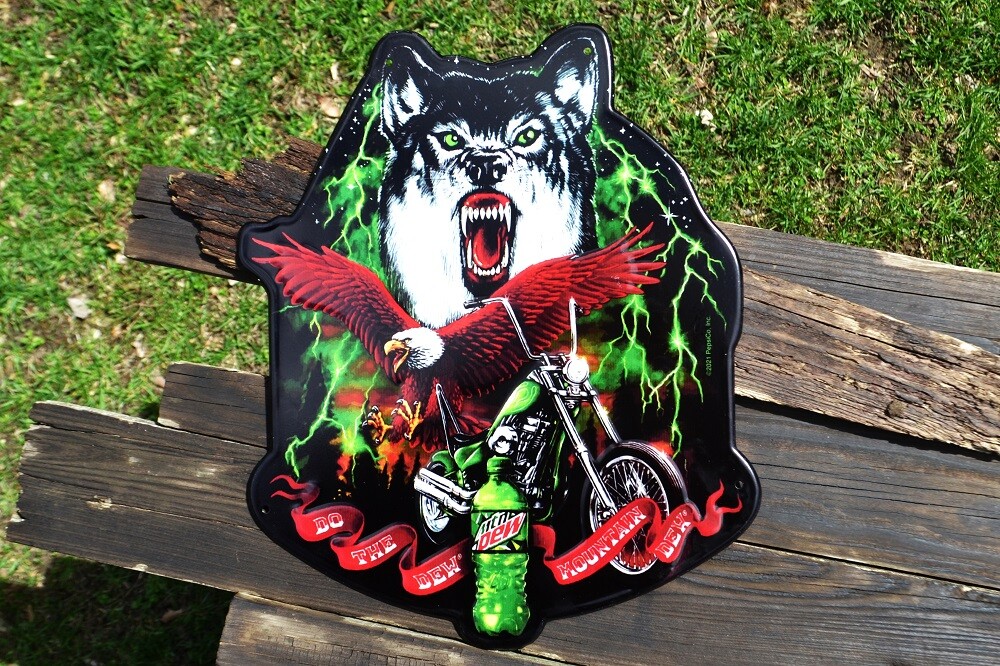 Mountain Dew Embossed Tin Metal Sign - Do the Dew - Wolf Pack - Yahooo! - Eagle