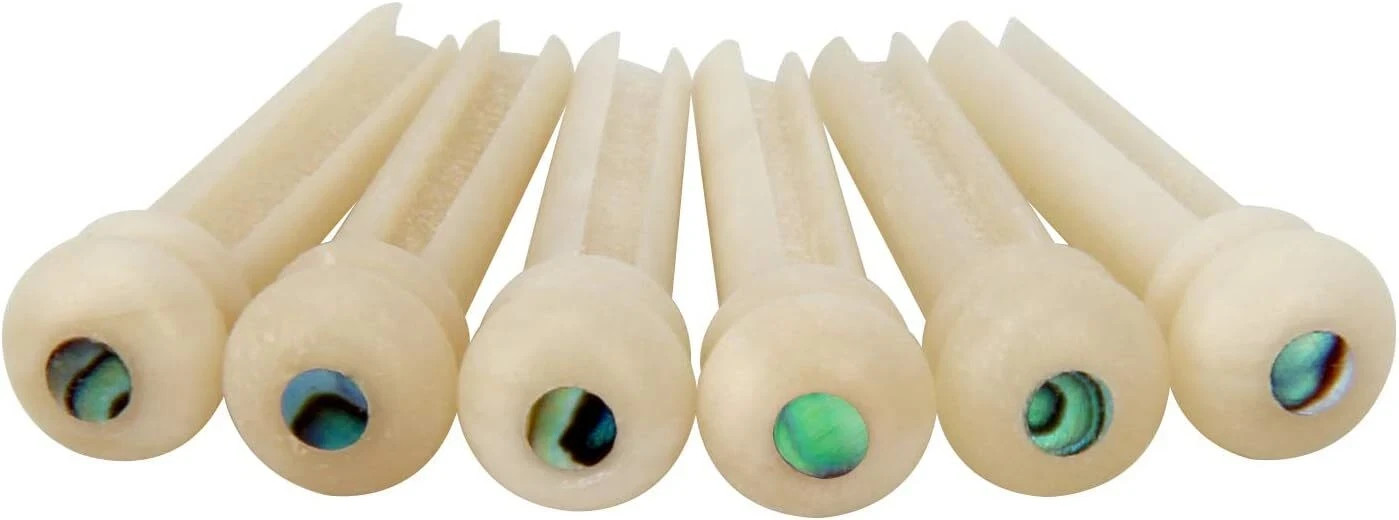 6Pcs Guitar Bone Bridge Pins Natural Bone Color Parts With Abalone Dot Replace