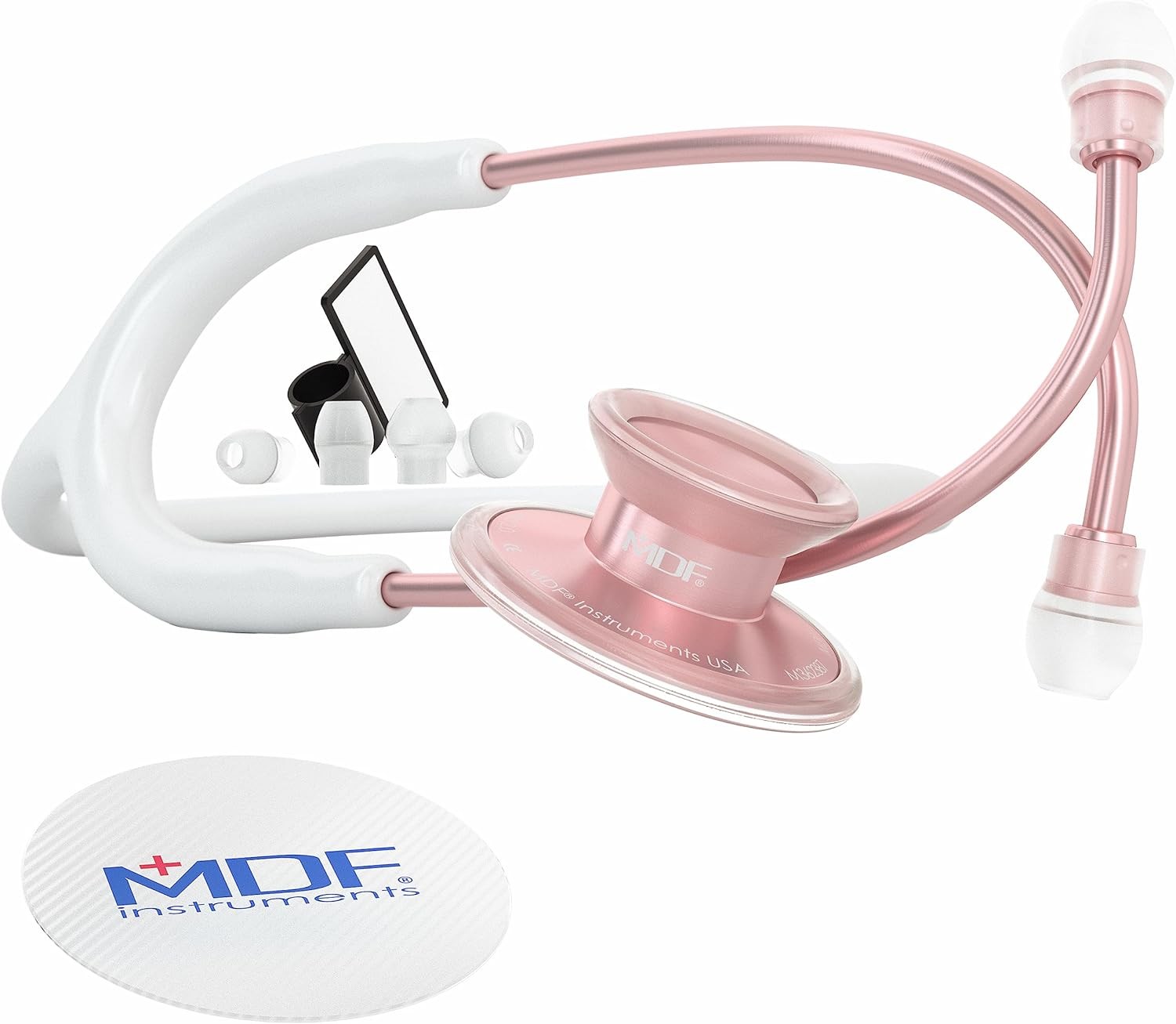 Lightweight Stethoscope Adult Dual Head White Tube Rose Gold Chestpiece