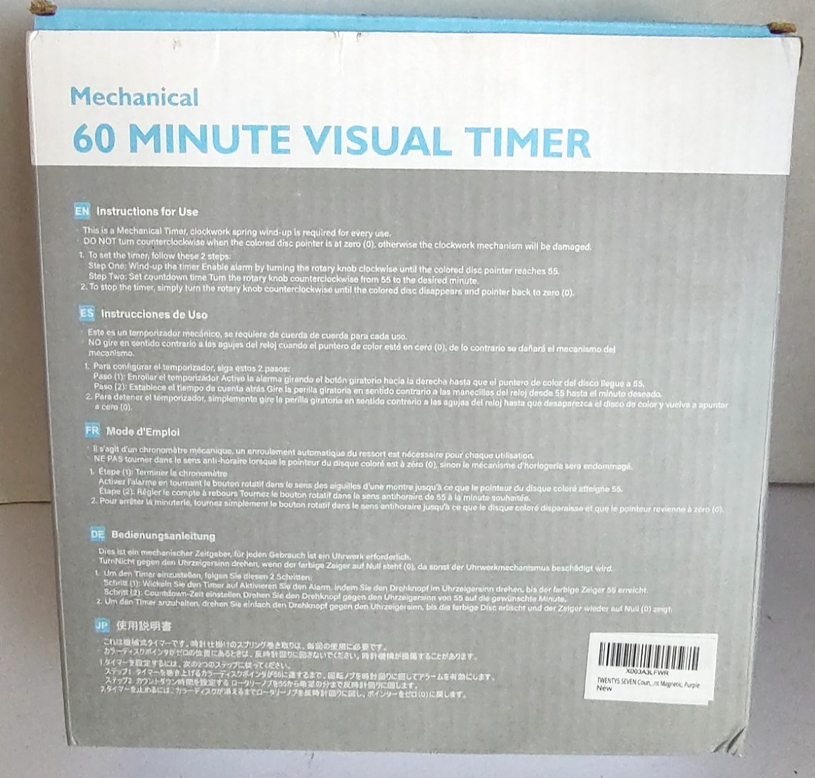 Twenty 5 Seven 60 Minute Visual Mechanical Timer Purple New in Box