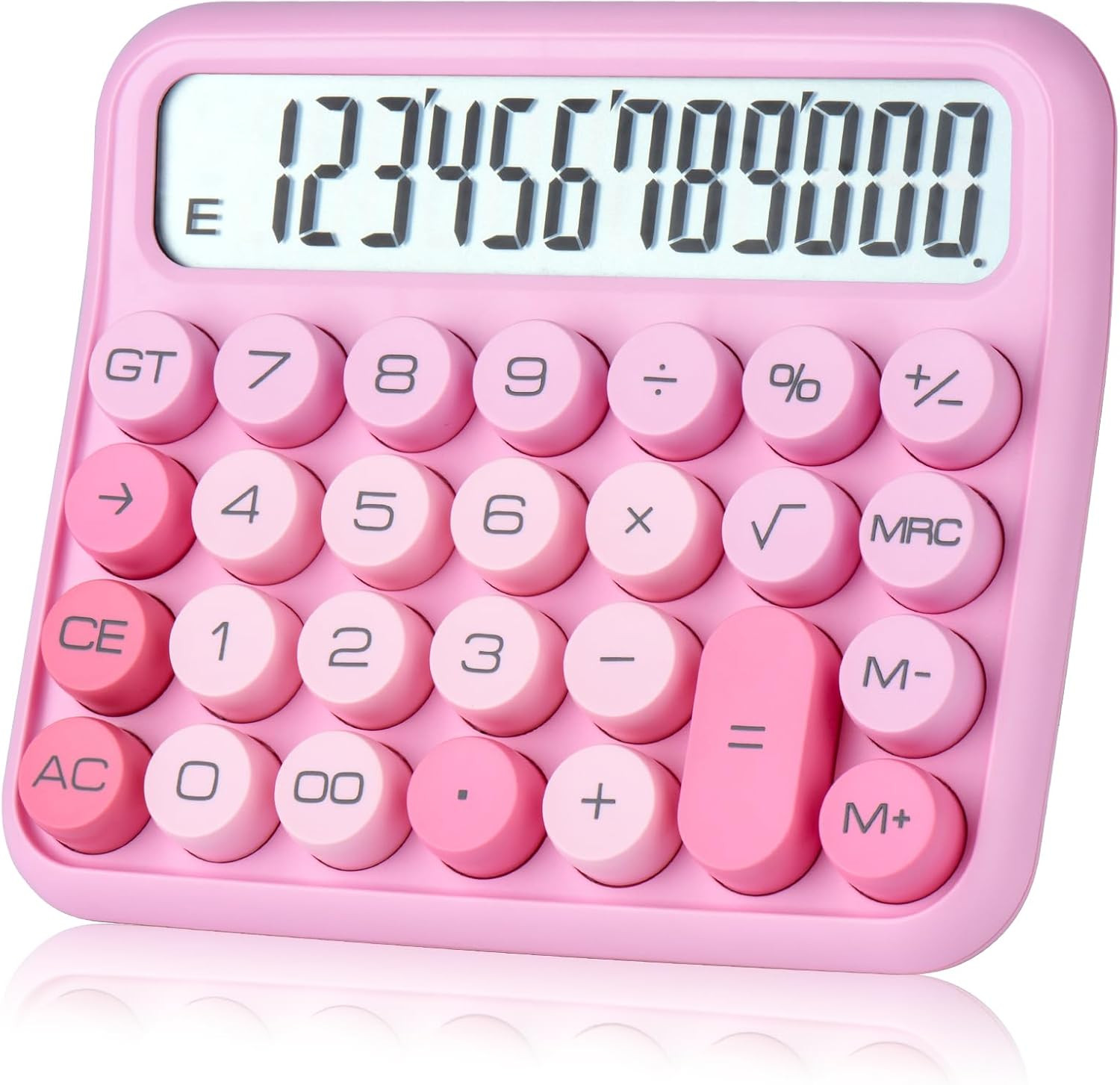 Mechanical Switch 12-Digit Pink Calculator - Large LCD Display, Big Buttons, Des