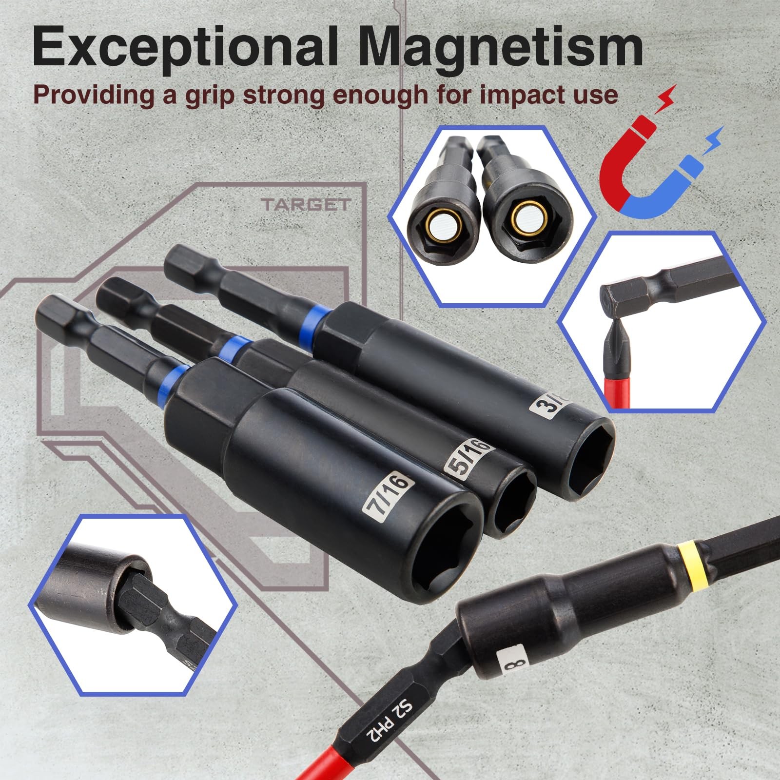 80-Piece Magnetic Impact Nut Driver Set Metric SAE with Socket Adapters Wing ...