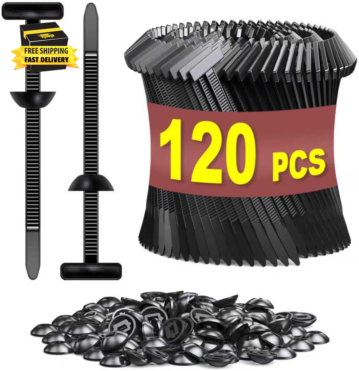 120 PCS Cable Tie Buckle for Car, Nylon Universal Zip Ties, New T Nylon Automoti
